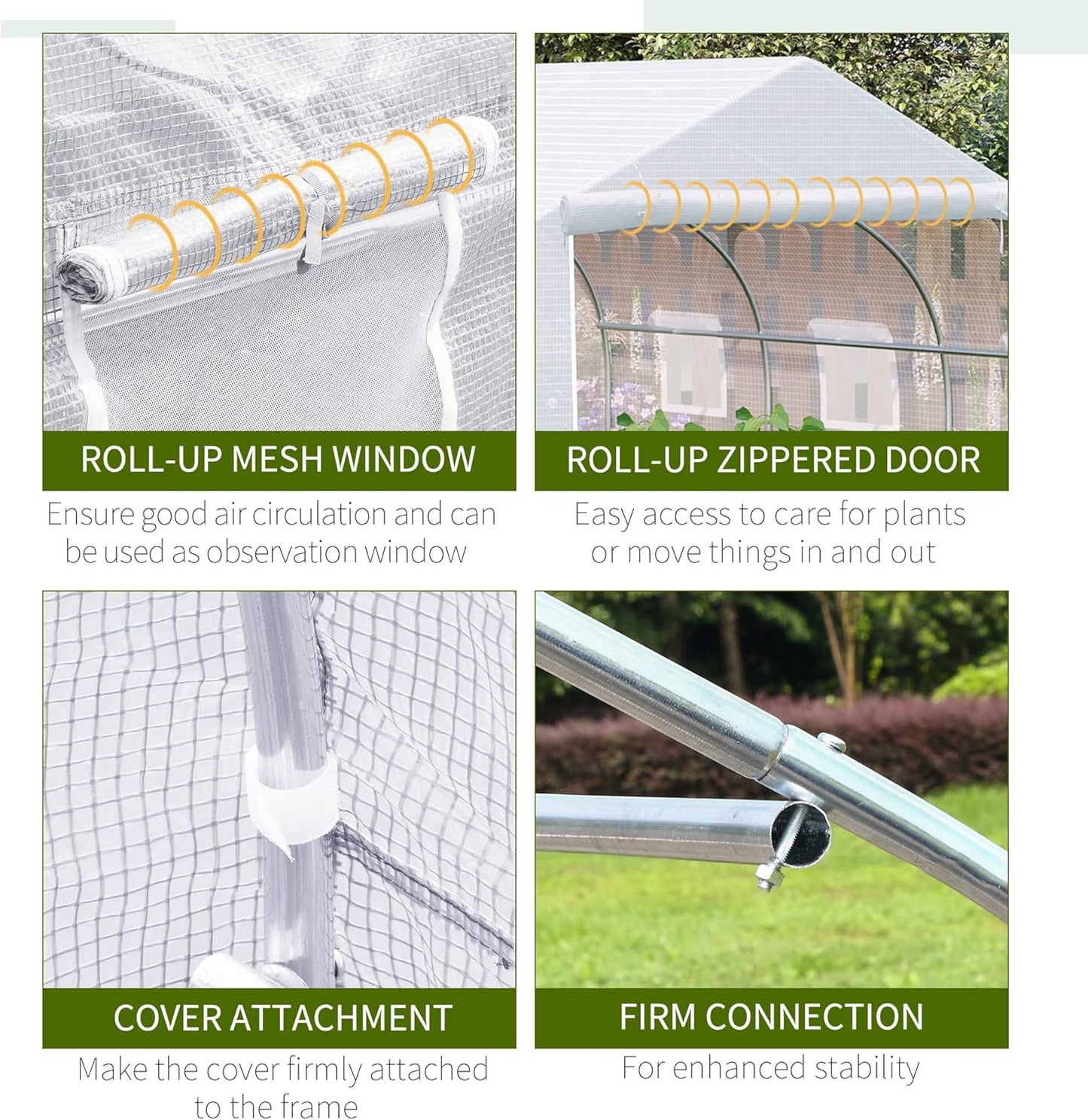 Outsunny 11.5' x 10' x 6.5' Outdoor Walk-in Greenhouse, Tunnel Green House with Roll-up Windows, Zippered Door, PE Cover, Heavy Duty Steel Frame, White