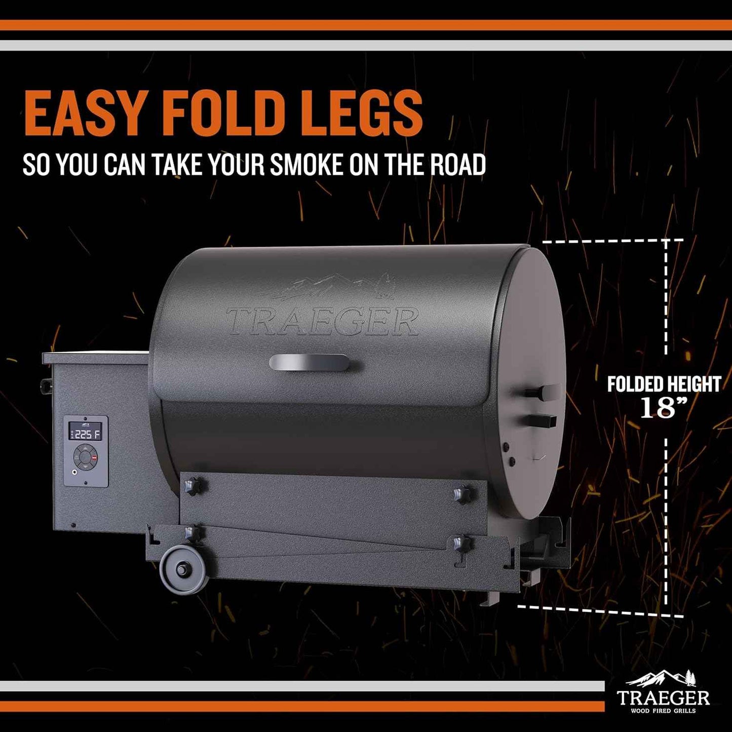 Traeger Grills TFB30KLF Tailgater 20 Portable Electric Wood Pellet Grill and Smoker – Foldable Legs, 6-in-1 Versatility, 300 sq. in. Cooking Space for Tailgating, Camping, and Outdoor BBQ