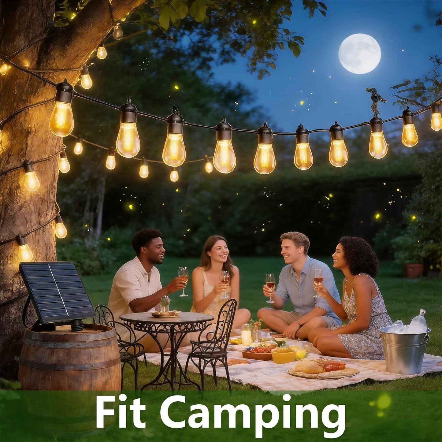 Honche Solar Lights Outdoor Waterproof IP65 with 20 LED Edison Bulb Patio Lights String Lights 49FT Warm White Solar Powered for Bedroom Christmas Camping Wedding Birthday Backyard Gazebo Party