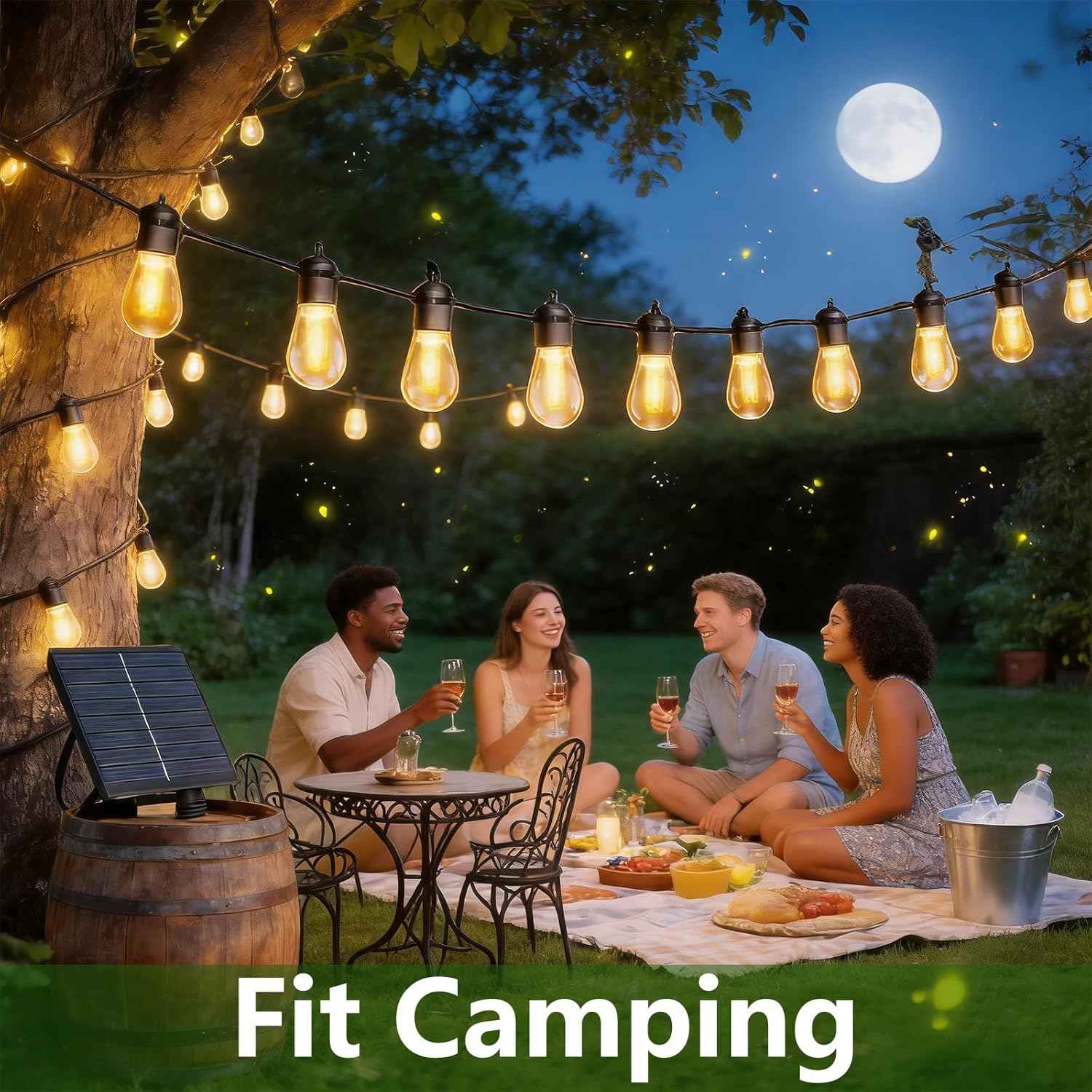 Honche Solar Lights Outdoor Waterproof IP65 with 20 LED Edison Bulb Patio Lights String Lights 49FT Warm White Solar Powered for Bedroom Christmas Camping Wedding Birthday Backyard Gazebo Party