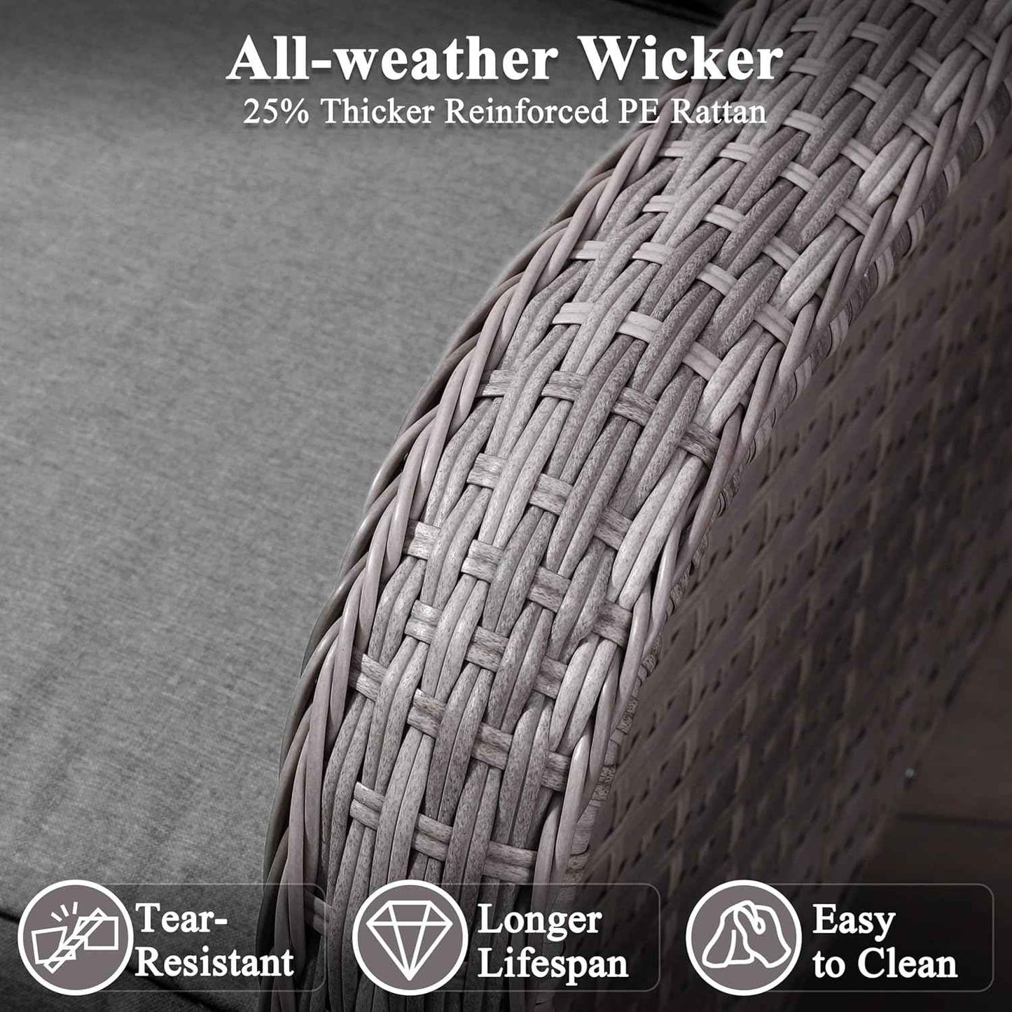 3 Piece Wicker Patio Furniture Set, Swivel Rocking Chairs with 4''Cushions, PE Rattan, Rust Resistant Frame, Double Layer Glass Side Table, for Backyard, Deck or Balcony, Black