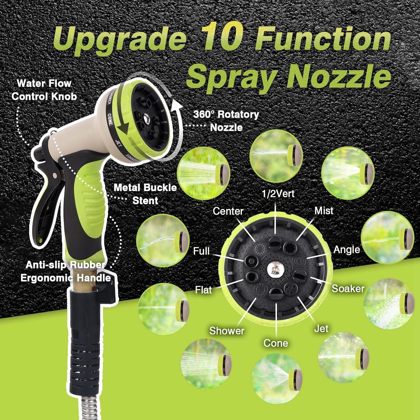 Metal Garden Hose 75FT - Heavy Duty Stainless Steel 3/4" Water Hose With 10 Function Nozzle, Lightweight, No Kink, Durable and Leak Proof Flexible Garden Hose for Yard, Outdoor