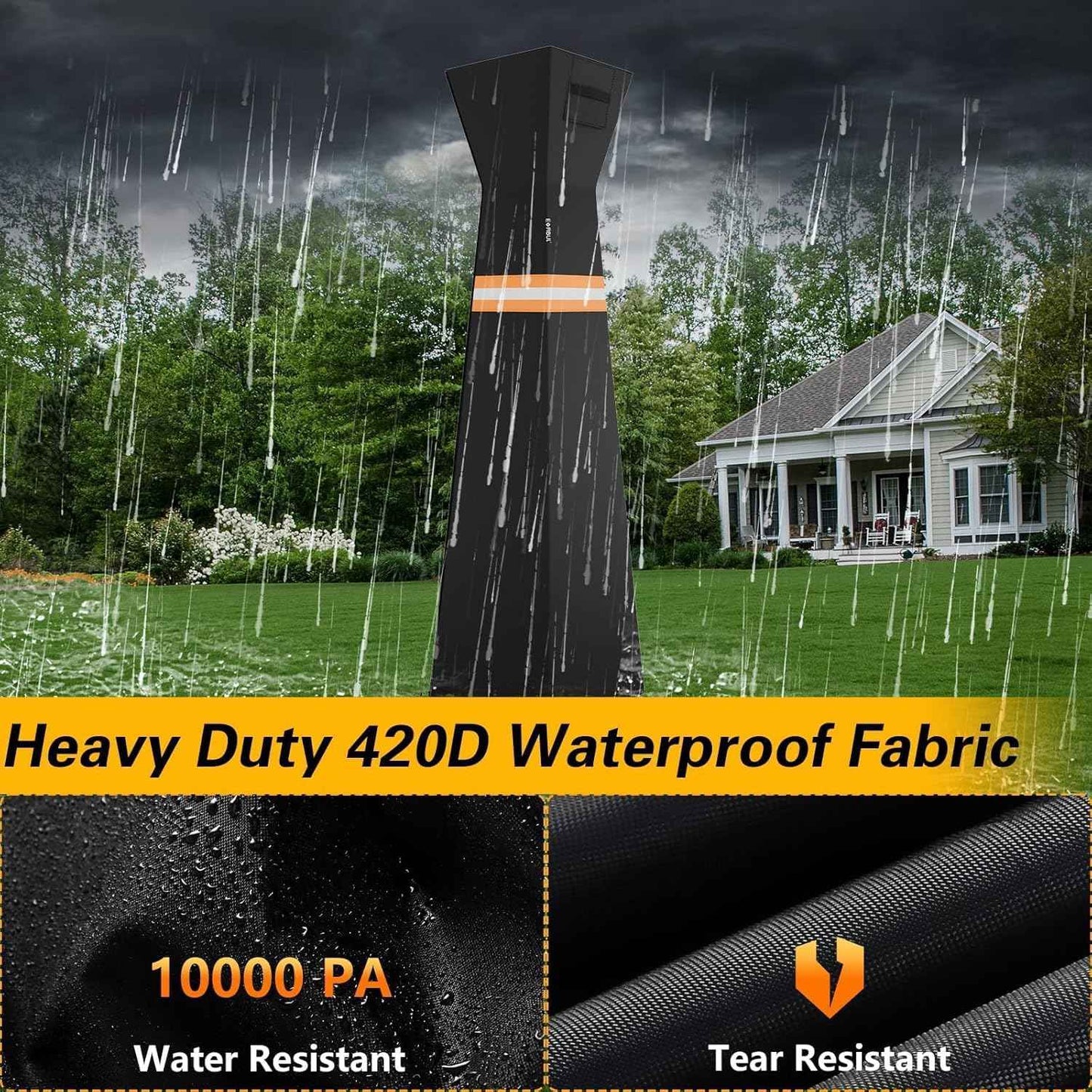 EVRBUL Pyramid Torch Patio Heater Cover with Zipper,Storage Bag and Reflective Strip,Heavy Duty 420D Waterproof Dust-proof Windproof UV-Resistant Outdoor Standing Heater Cover,Black,90"H x 23"L x 23"W