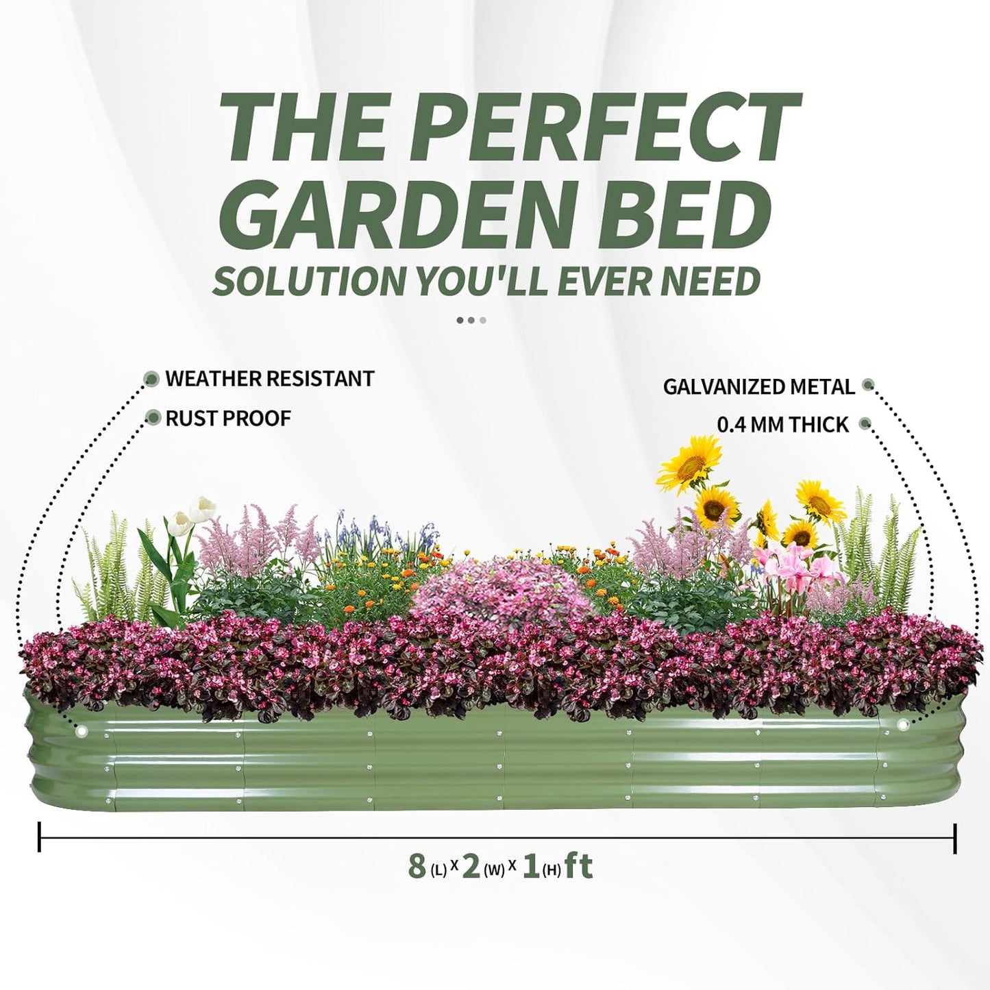1MORE Galvanized Raised Garden Bed- Planter Garden Boxes Outdoor, Raised Beds for Gardening,8x2x1ft Metal Garden Bed Kit for Vegetables Flower, Planter Raised Beds with Tools.Green