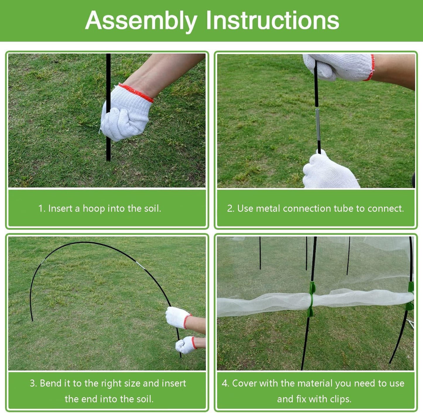 Greenhouse Hoops Grow Tunnel, 10 Sets of 7FT Garden Hoops for Raised Beds, Rust-Proof Fiberglass Frame for Garden Netting, Greenhouse Kit, Plant Shade Cloth, Plant Row Cover, 50 pcs