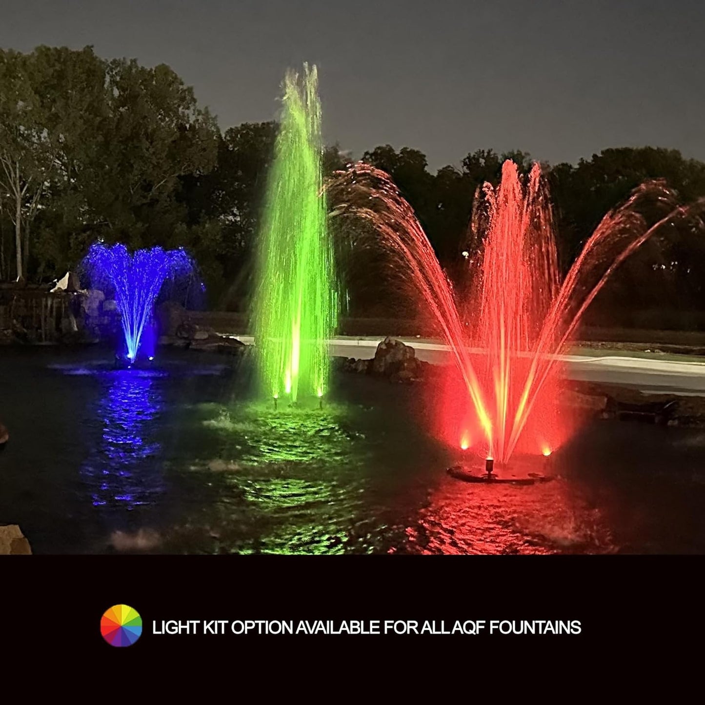 HALF OFF PONDS Floating Fountain – 3/4 HP Pond Aerator, 200' Cord – 8,000 GPH Water Pump – 11 Spray Patterns - Color-Changing LED Lights - for Ponds, Lakes & Water Gardens