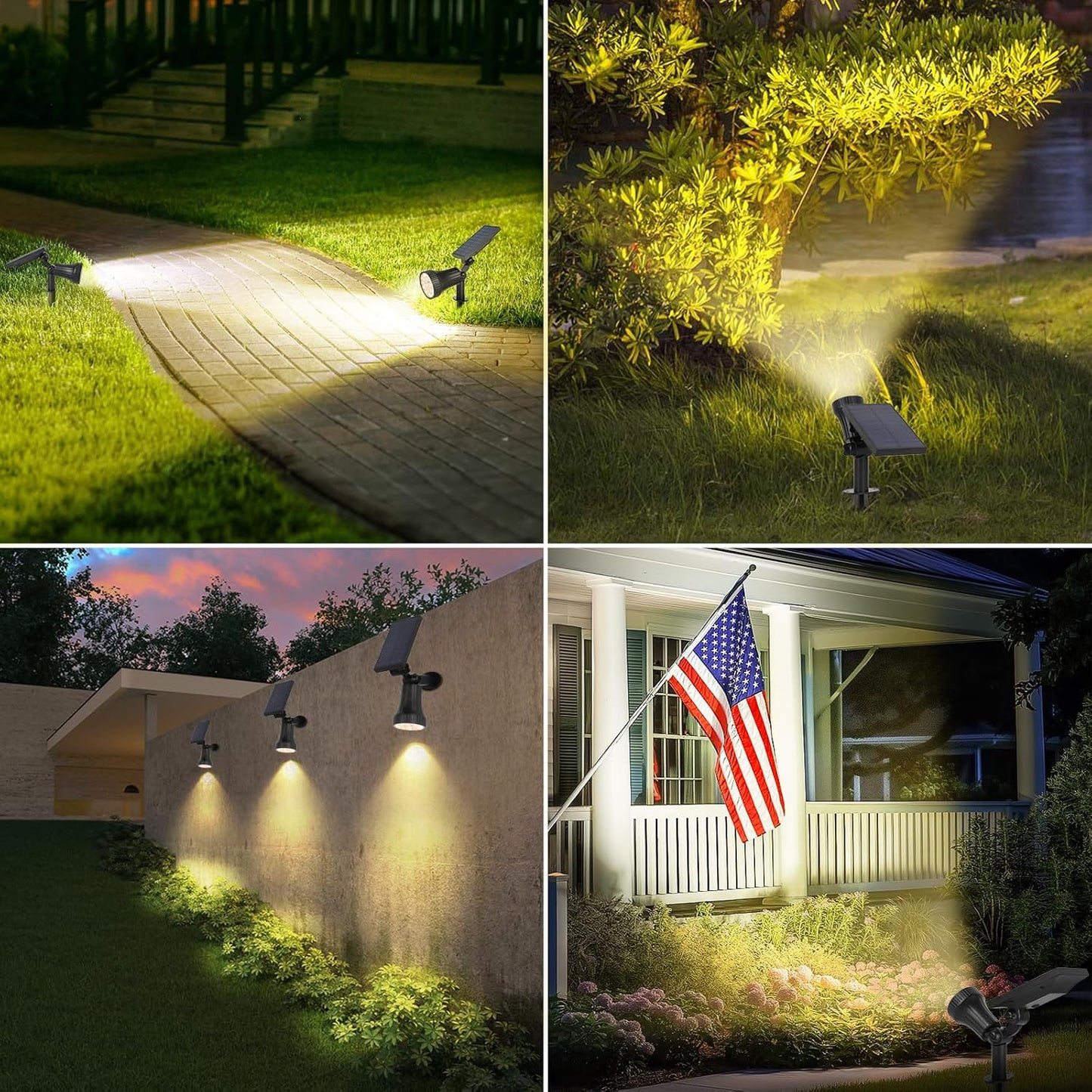 Solar Spot Lights Outdoor Waterproof, Upgraded 3-Level Ultra Bright LED Spotlights for Landscape, Solar Powered Garden Uplights for Wall, Tree, Pathway, Yard, Patio, Auto On/Off - 4 Pack (Warm White)