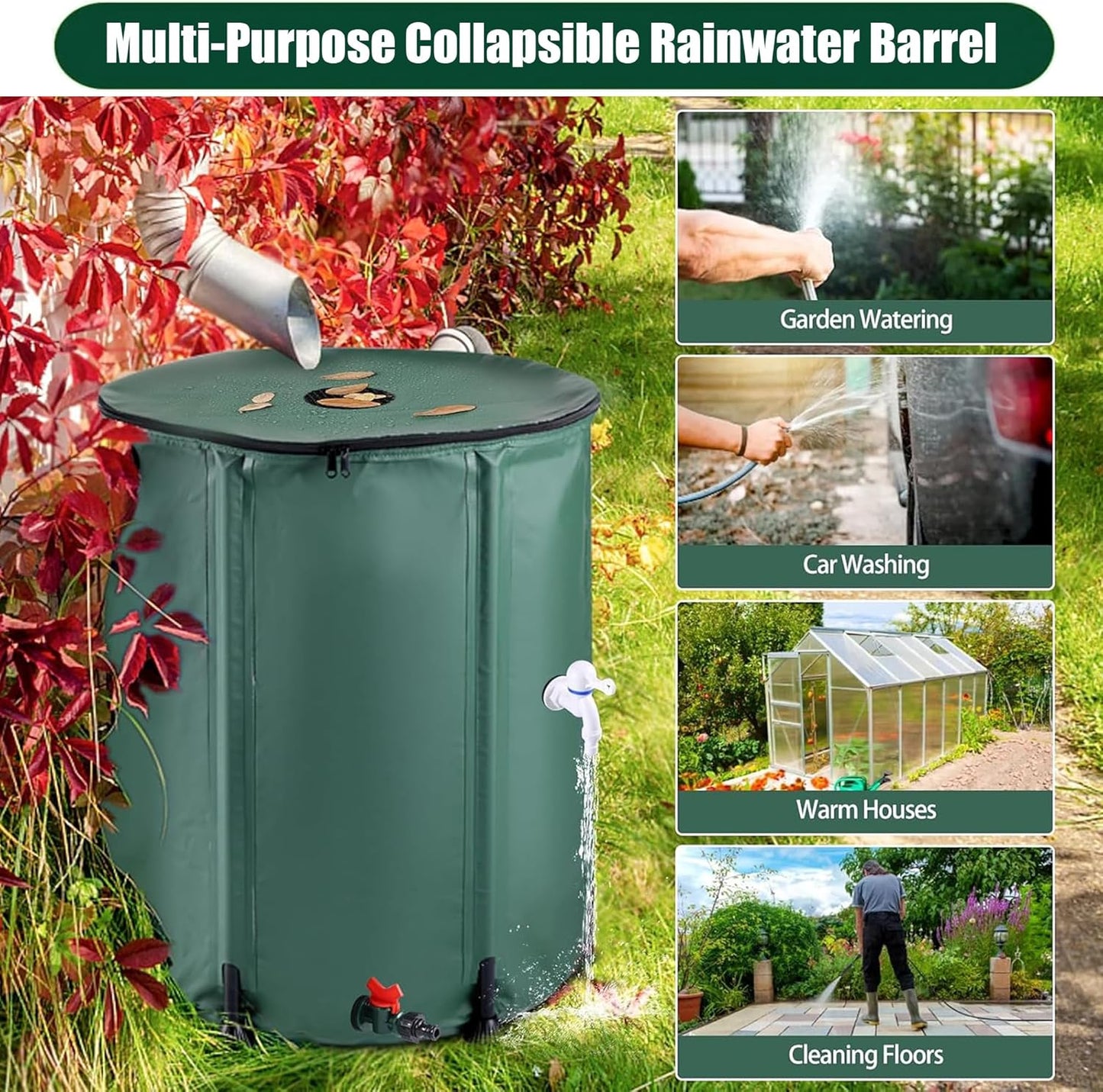 THUNDERBAY 53 Gallon Collapsible Rain Barrel, Portable Rain Barrels to Collect Rainwater from Gutter, Rainwater Collection System, Water Storage Tank Catcher Container with Filter Spigot