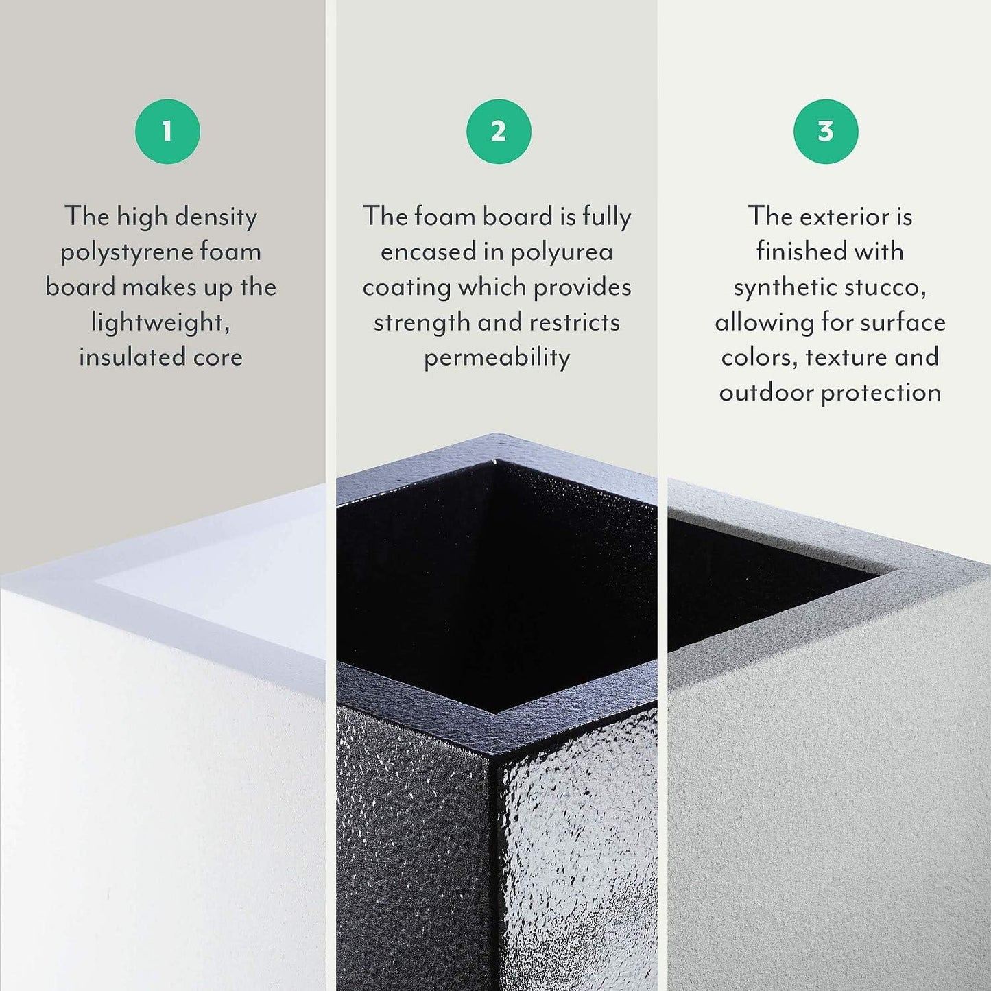 PolyStone Milan Tall Modern Outdoor/Indoor Rectangular Trough Planter, 46" L X 17" W X 19" H, Lightweight, Heavy Duty, Weather Resistant, Polymer Finish, Commercial and Residential (Gray Granite)