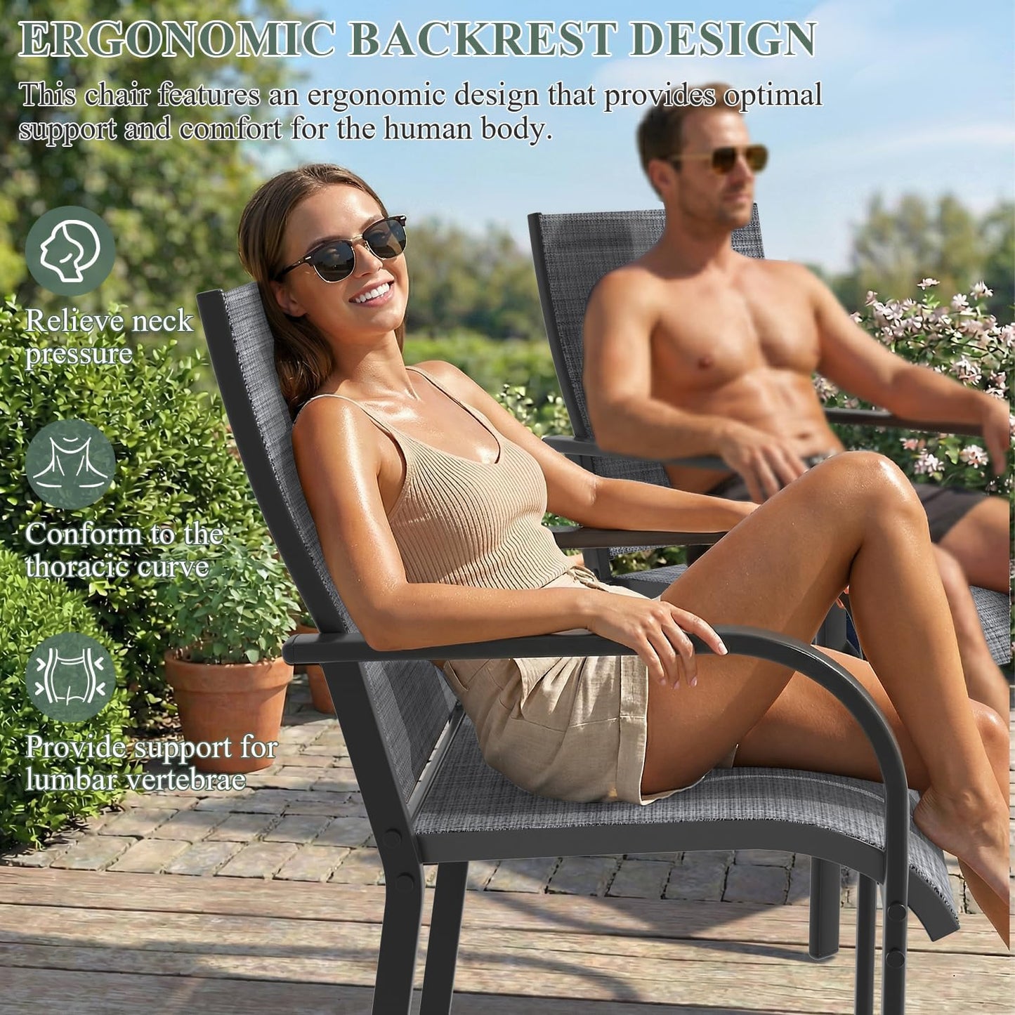 7 Pieces Patio Table and Chairs Set, 63" Metal Dining Table with Umbrella Hole & 6 Textilene Fixed Chairs, Dining Table Set for 6, Outdoor Furniture for Porch Deck Backyard Balcony, Grey