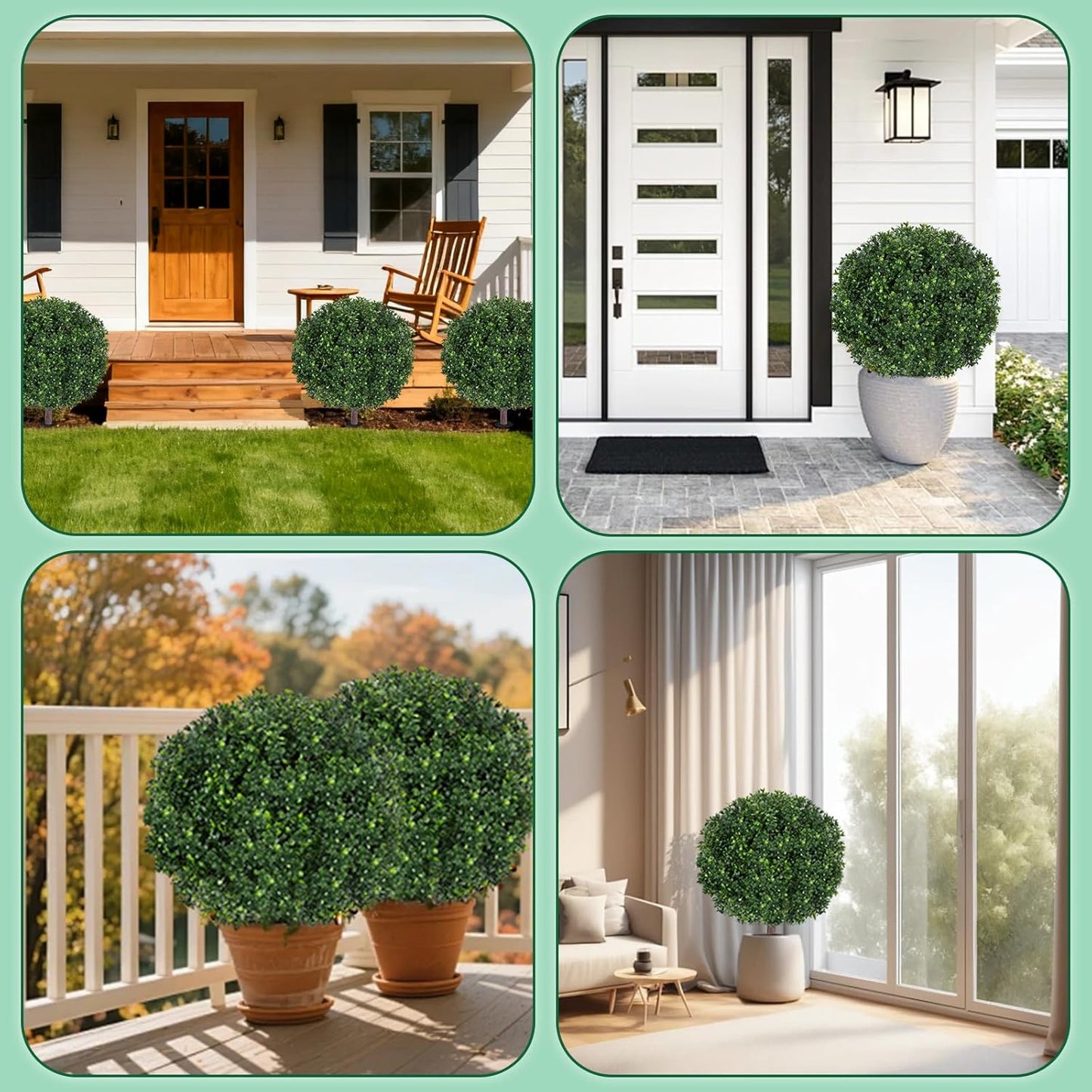 27.5" Artificial Boxwood Topiary Ball Tree, Set of 2 Fake Bushes Shrubs with Ground Spike, UV Resistant Faux Evergreen Boxwood Trees for Front Porch Planters Outdoor Garden Decor