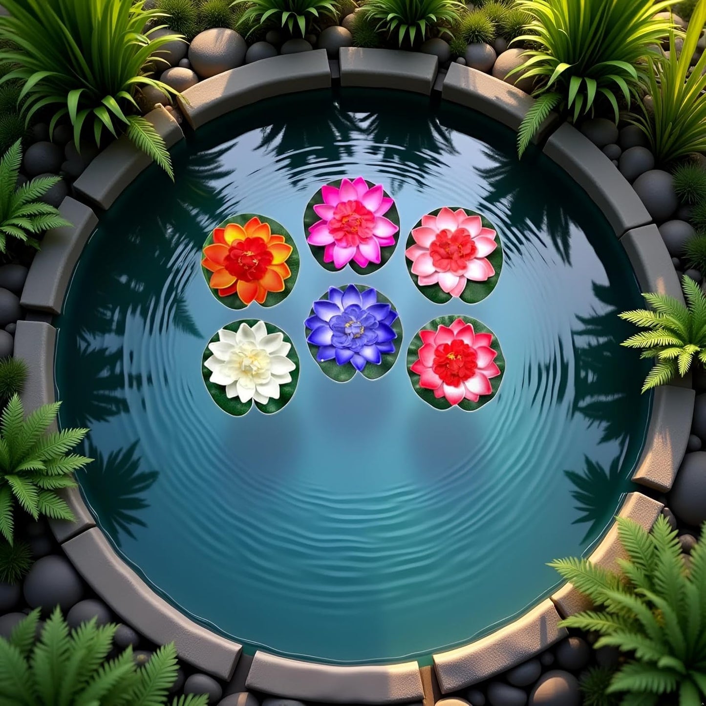 6 Pcs Large Floating Lotus Flowers Faux with Artificial Lily Pads, Artificial Floating Foam Lotus Flower with Water Lily Pad,Floating Artificial Lotus Flowers Decor Pond Home Decoration