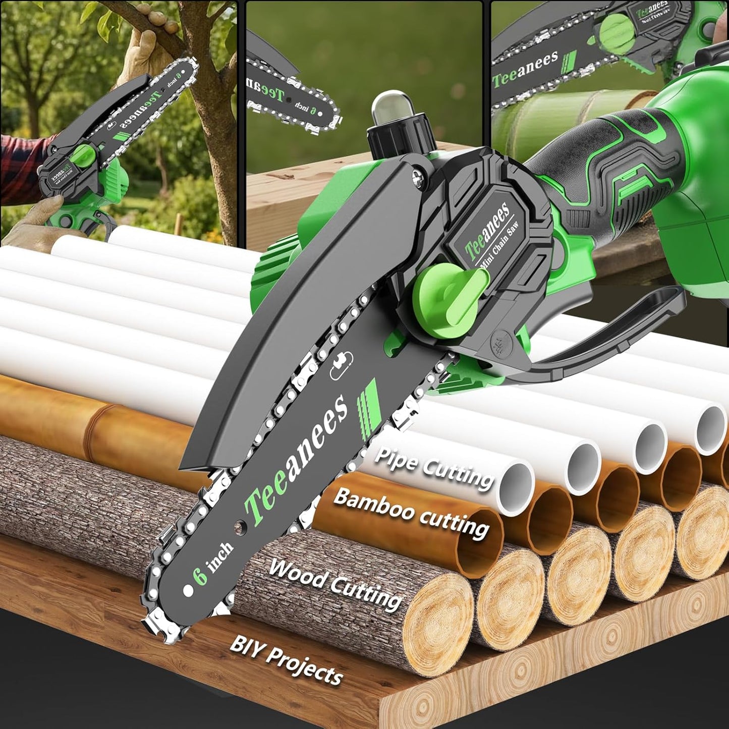 Mini Chainsaw Cordless, 6-Inch Small Electric Chainsaw with 21V Battery & 3 Chains, Hand Held Chain Saw Battery Powered for Wood Cutting & Tree Trimming, Ideal Gardening Gift for Men Dad.