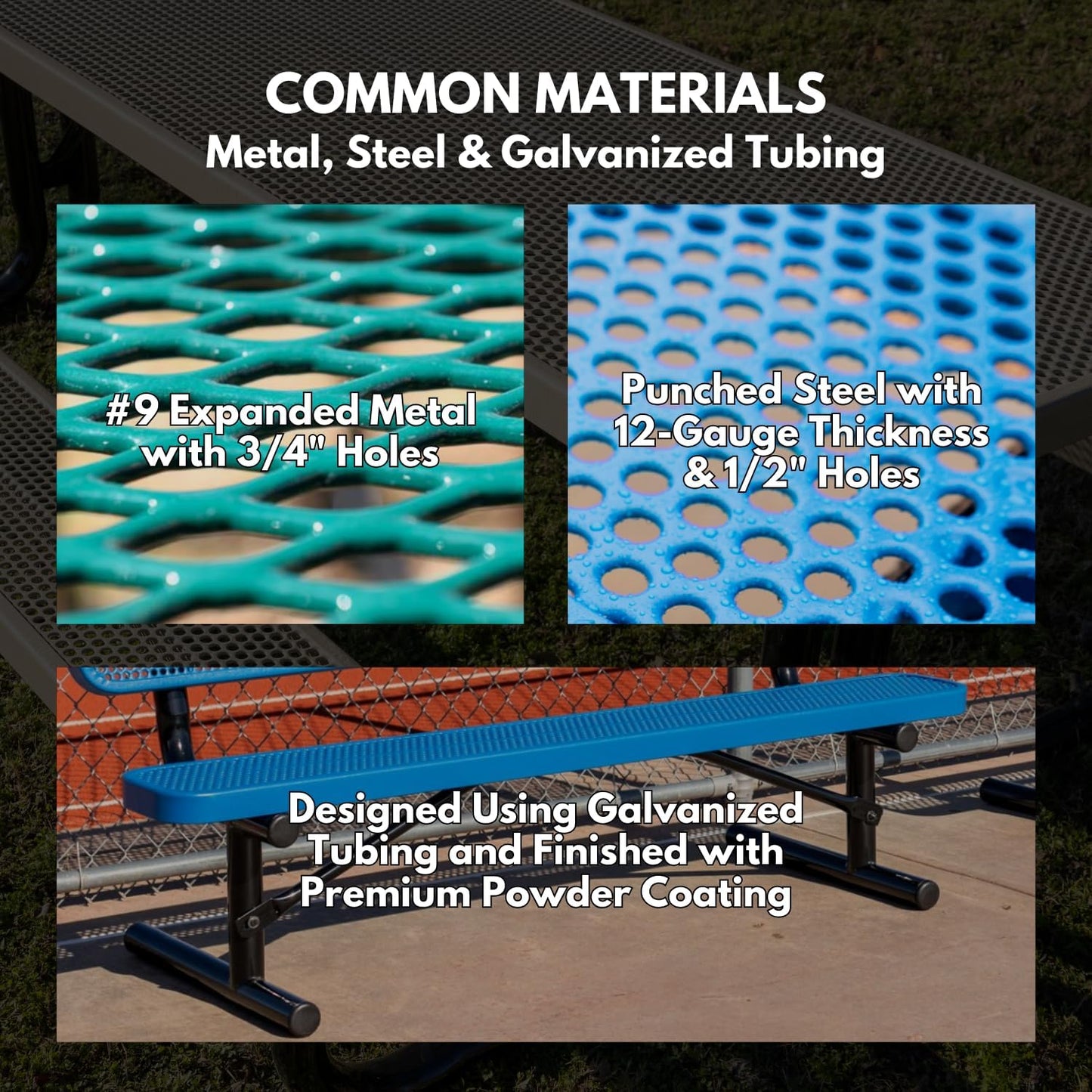 Coated Outdoor Furniture Heavy-Duty Portable Outdoor Bench Thermoplastic Coated, Expanded Metal, Commercial-Grade Seating, Made in America (Portable with Back, 6 Ft, Tan)