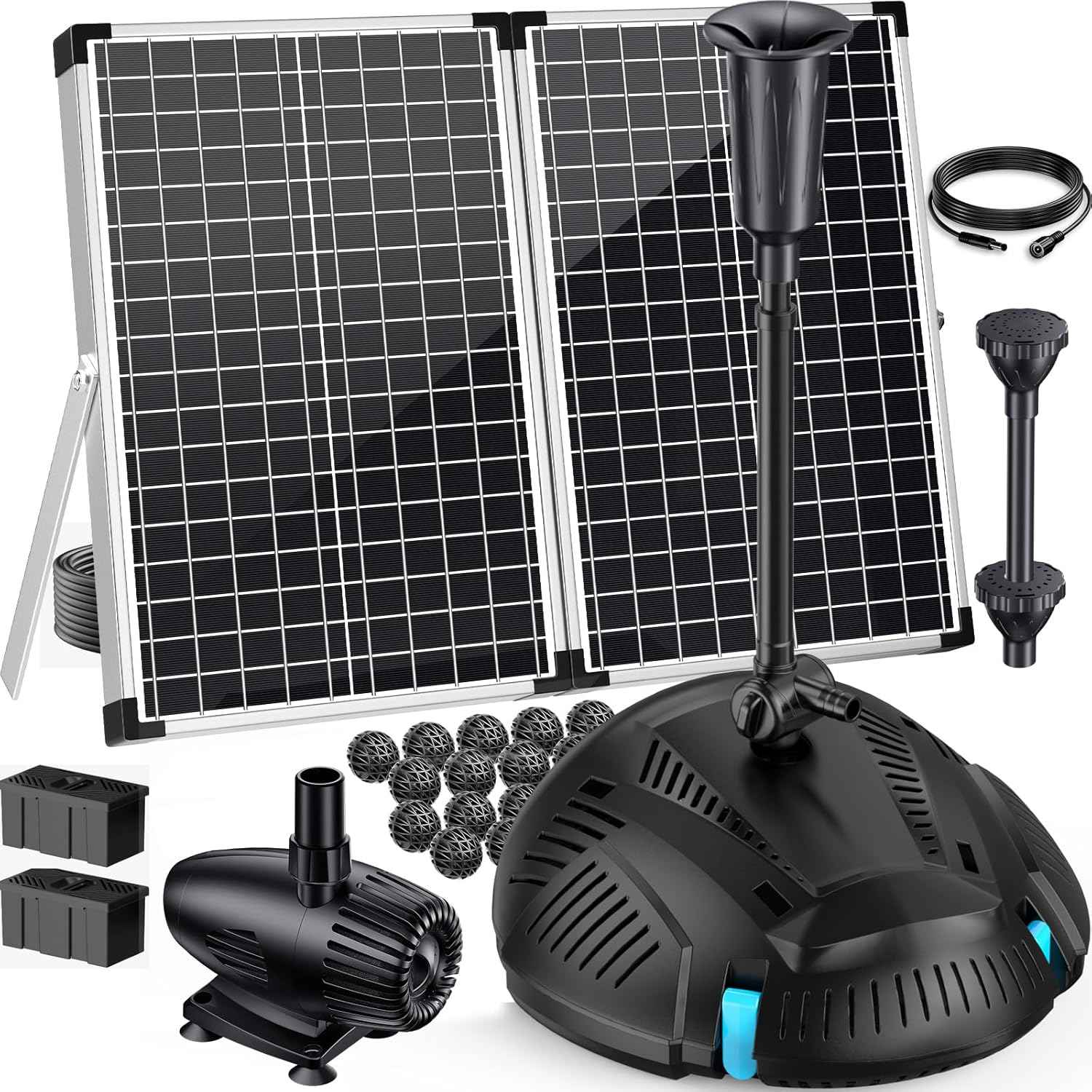 Antfraer 70W Solar Pond Filter with Water Pump, Solar Pond Filter with Water Shortage Protection, Pond Pump with 17FT +10FT Cord For Fish Pond Garden Waterfall Clean & Clear