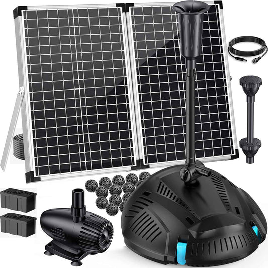 Antfraer 70W Solar Pond Filter with Water Pump, Solar Pond Filter with Water Shortage Protection, Pond Pump with 17FT +10FT Cord For Fish Pond Garden Waterfall Clean & Clear