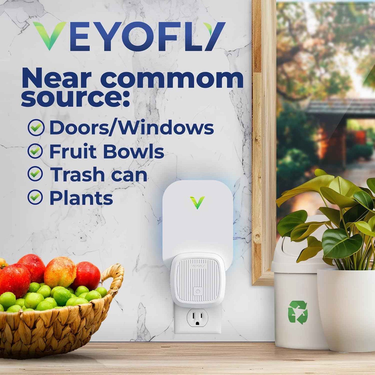 VEYOFLY Fruit Fly Traps for Indoors (1 Device + 2 Refills), Gnat Trap Indoor Plug in, Bug Traps, Flying Insect Trap, Gnat Traps for House Indoor, Fly Trap Indoor for Home Bug Light, Gnats Catcher