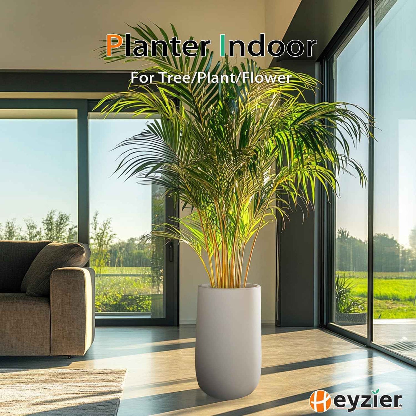 Heyzier Concrete Tall Planter Outdoor Indoor, Large Cement Plant Pots for Trees Flowers (Gray, 24 inch)