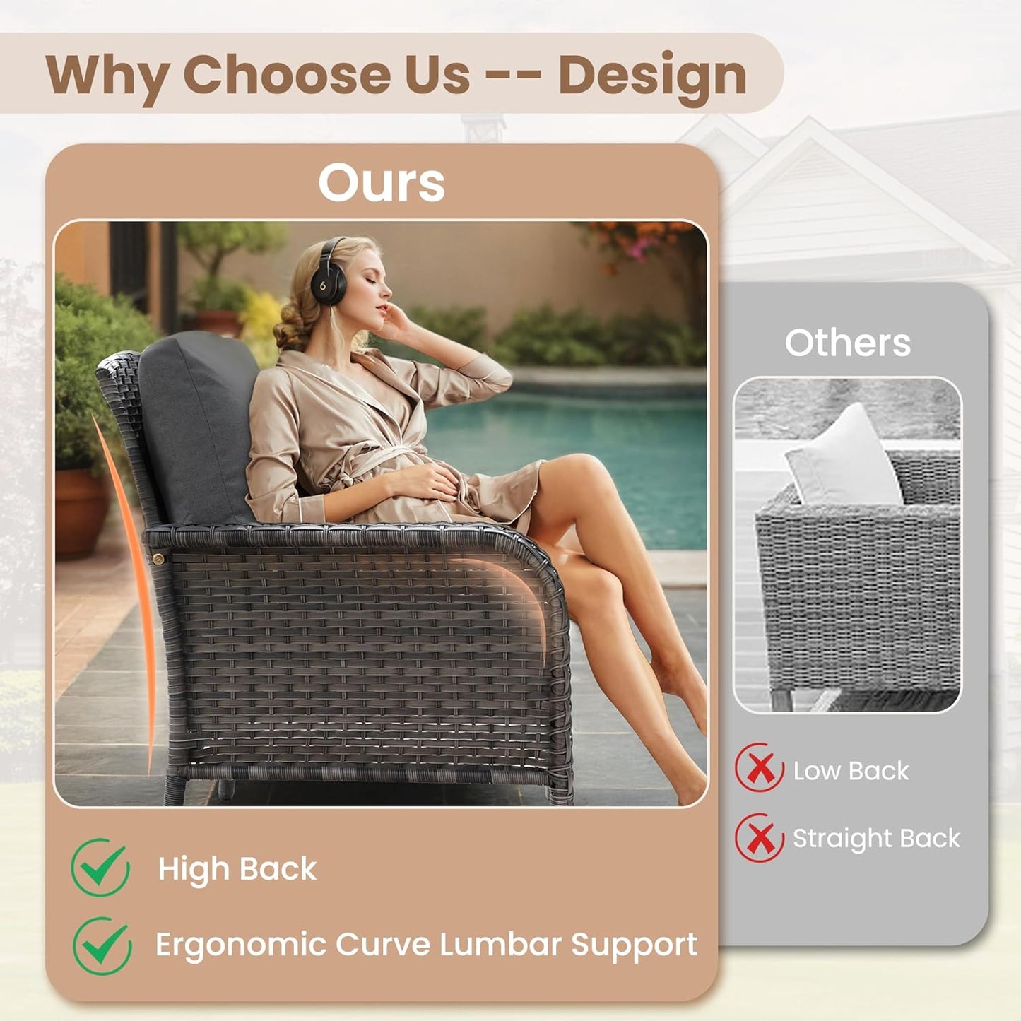 HOOOWOOO Patio Furniture Set,6 Pieces Outdoor Conversation Set,All Weather Wicker Loveseat Sofa Set with High Back Chairs Table,Black
