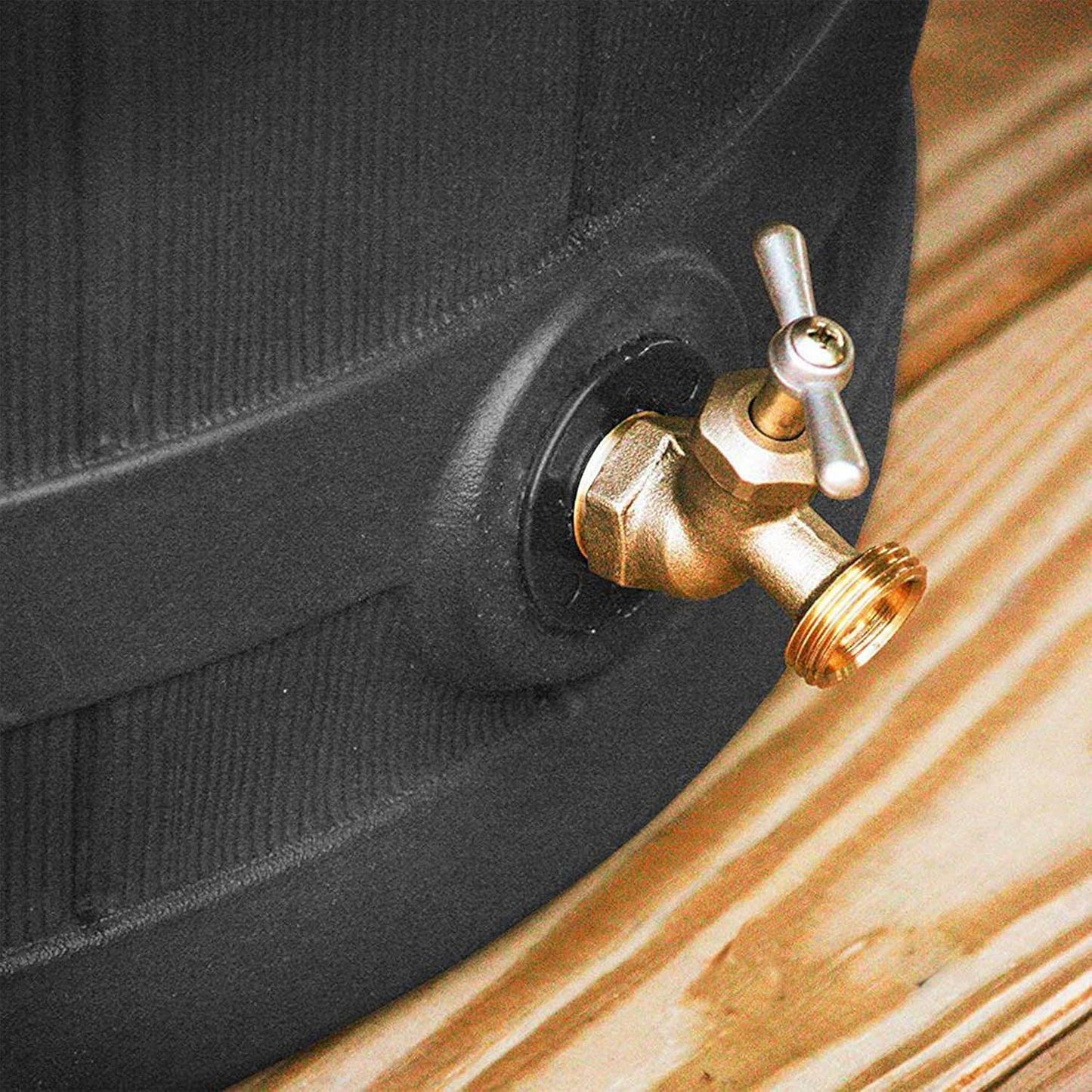 Good Ideas Rain Wizard 50 Gallon Plastic Outdoor Home Rain Barrel Water Storage Collector with Brass Spigot and Flat Back Design, Black (3 Pack)