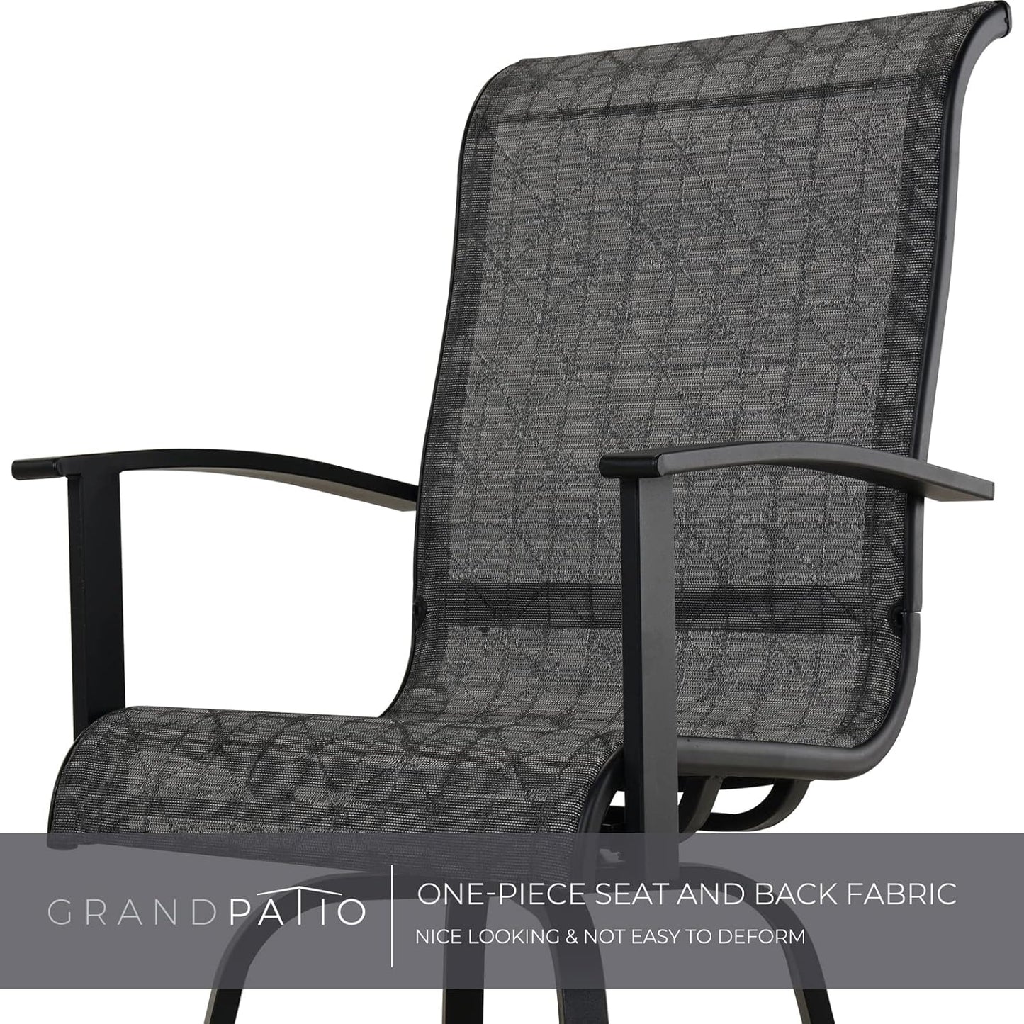 Grand patio Outdoor Swivel Bar Stools with Armrests & Backs, Set of 4 (Black & Grey Plaid)
