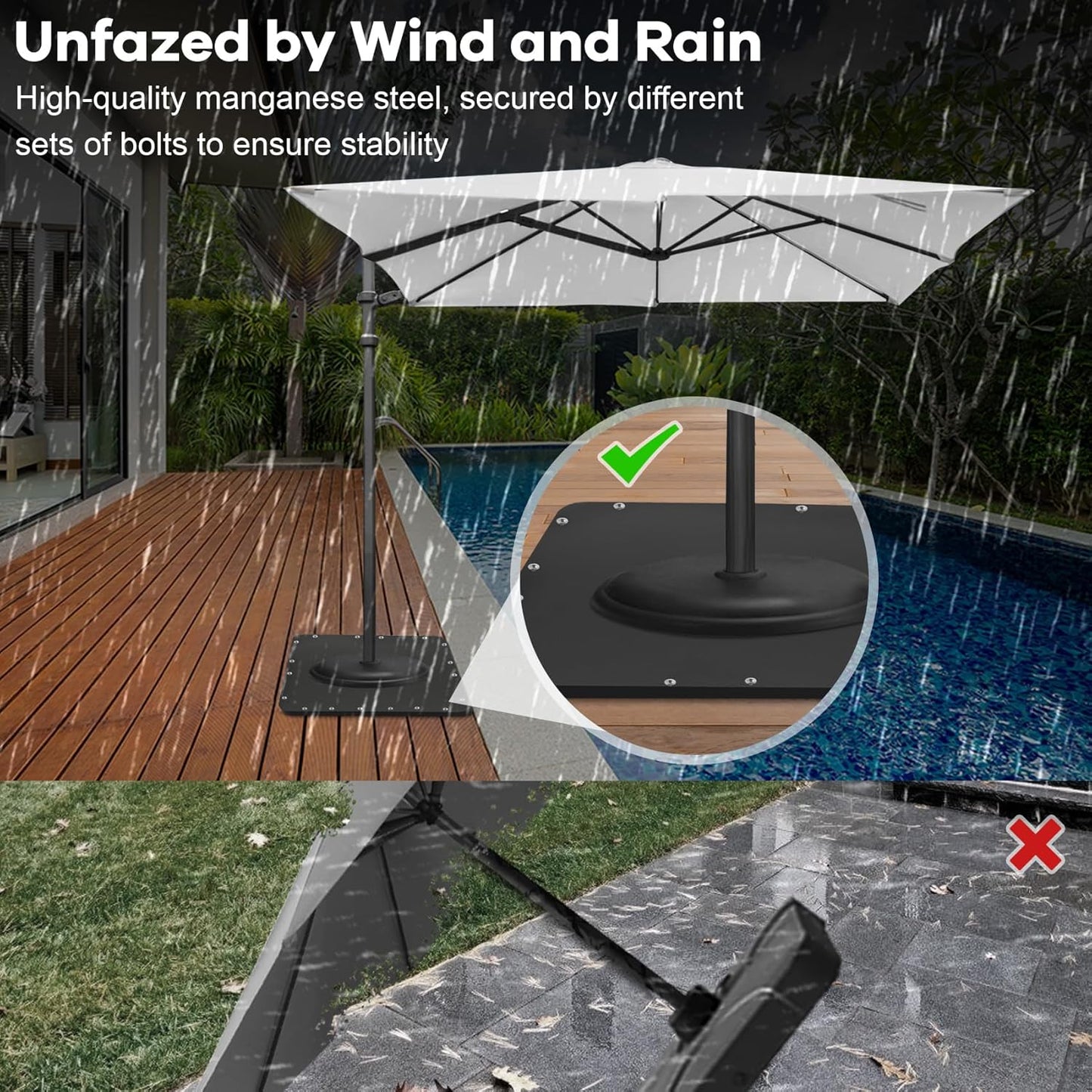 Suitable for Purple Leaf Umbrella Base of Deck Cantilever Umbrellas,15.75''(L) X 15.75''(W) X 0.39''(T),Offset Patio Cantilever Umbrella Base,Fixed Purple Leaf Umbrella Base,Weighs 29 LB
