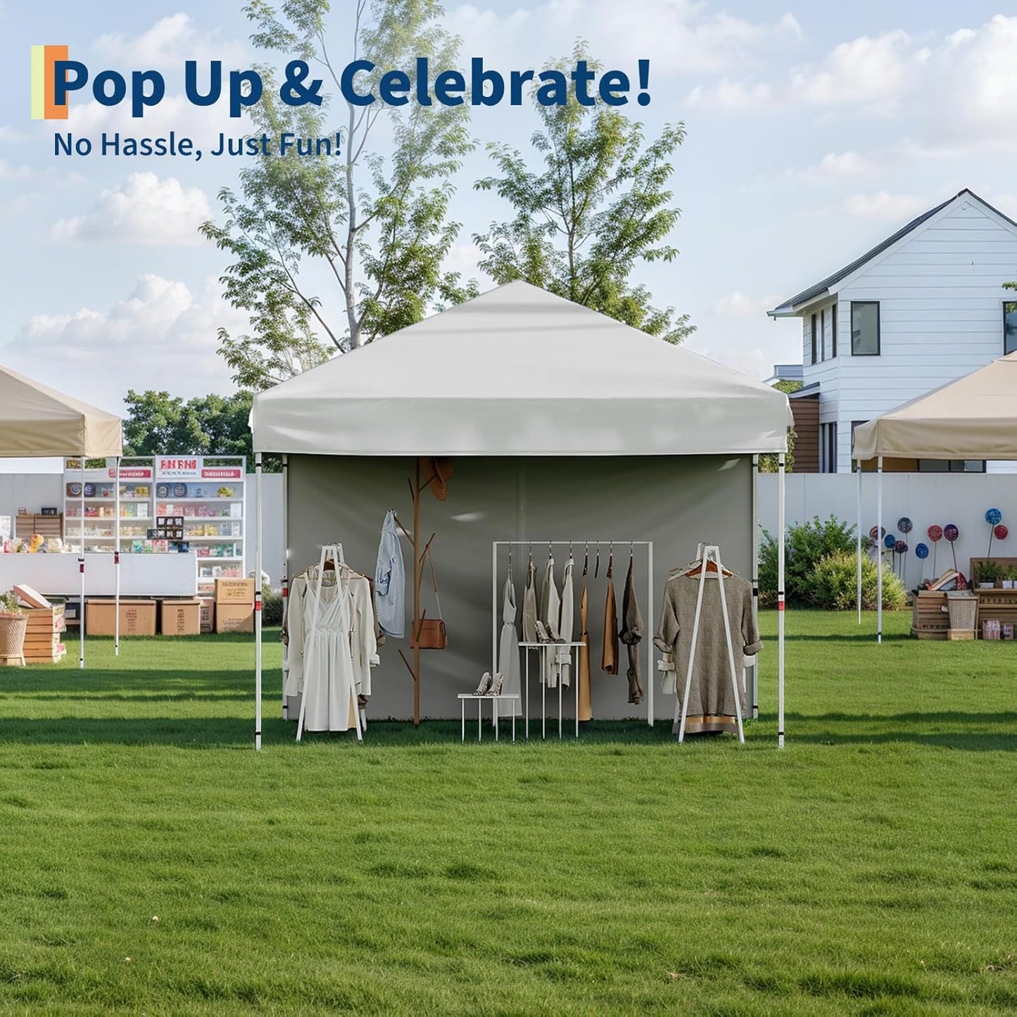 Garvee 10x10 Pop Up Canopy Tent with 1 Removable Sidewall, Heavy Duty Commercial Instant Shelter with One-Person Setup, UPF 50+ Waterproof, 100 Sq Ft Shade for Outdoor Events, Camping, Farmers Market