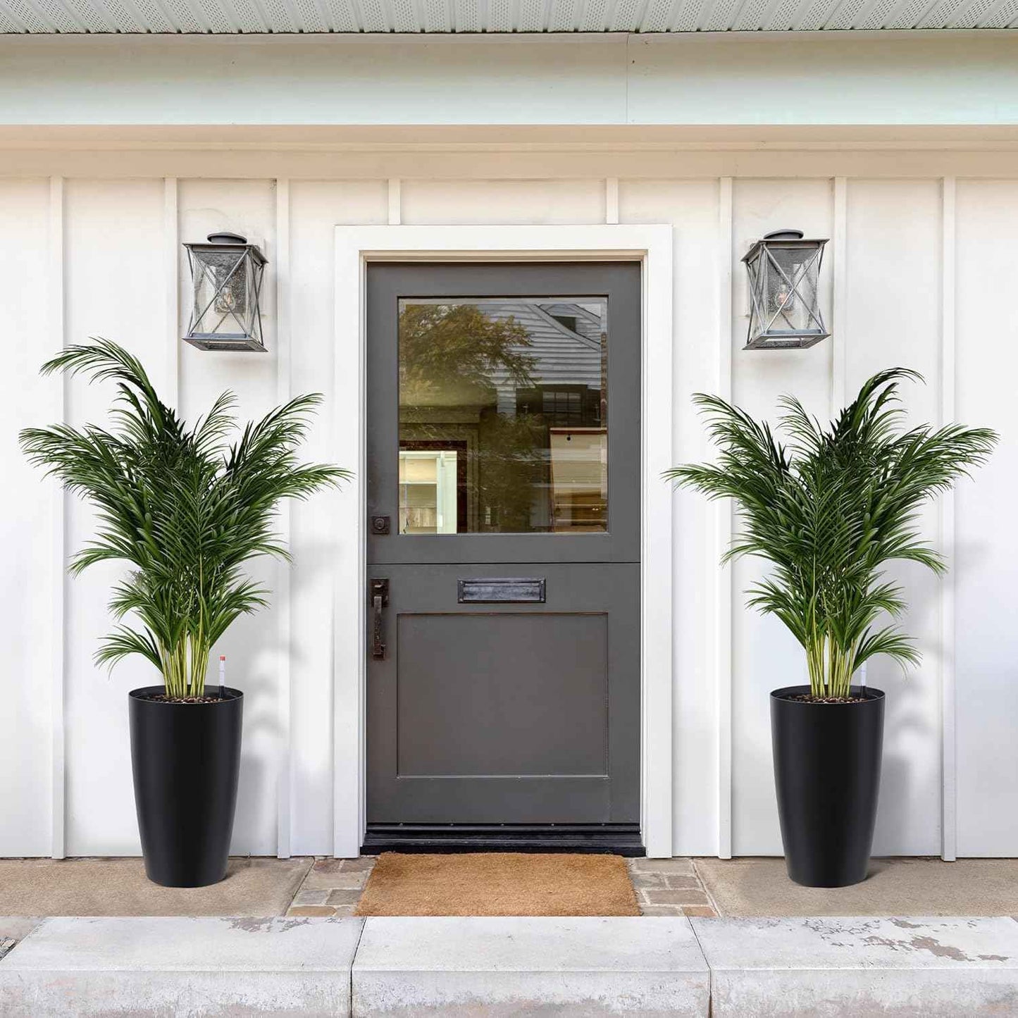 22" Tall Planter Set of 2, Self-Watering Pots, Large Plastic Flower Pots with Drainage & Water Level Monitor, Indoor Outdoor Use for Patio, Porch, Living Room, Office, White & Black