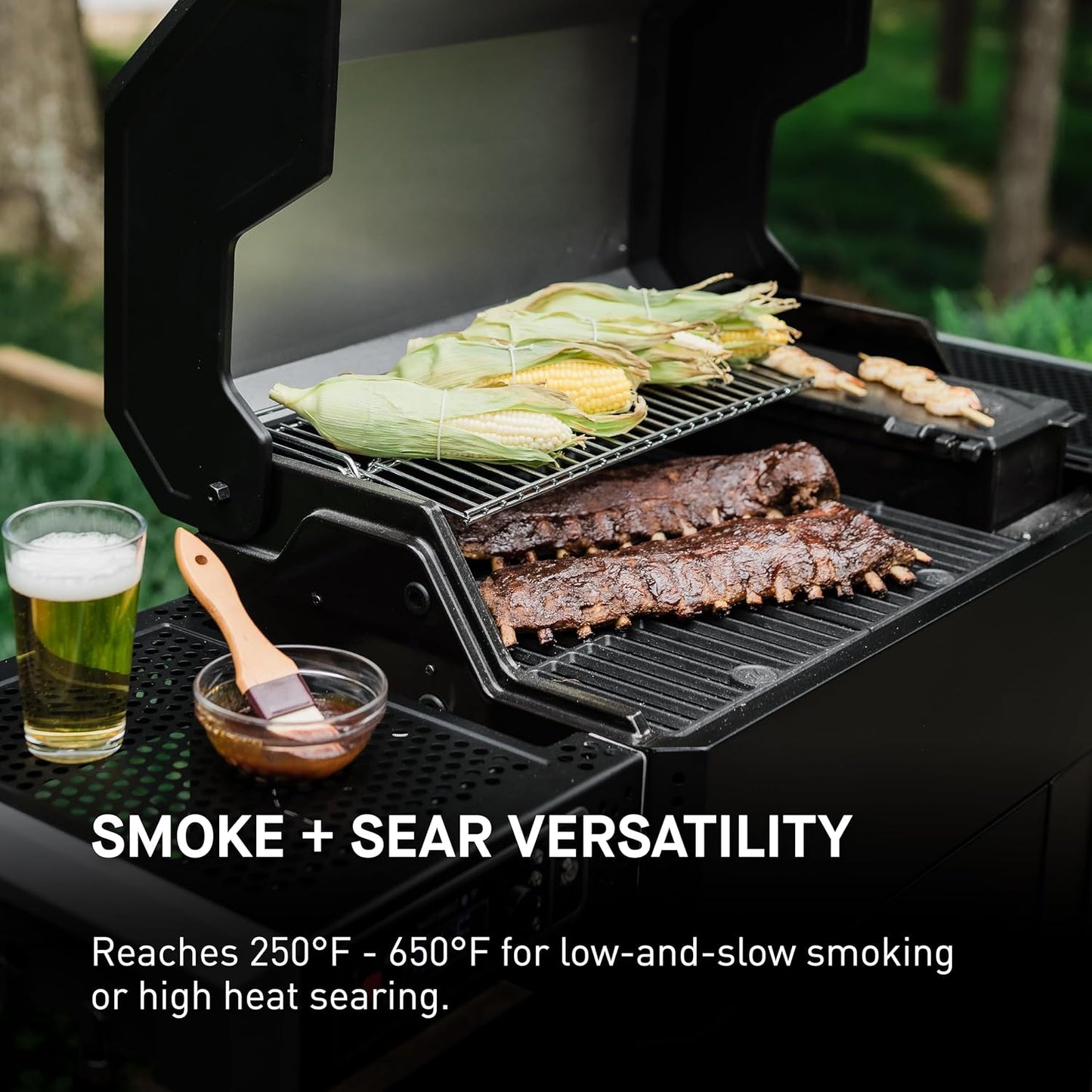 Masterbuilt AutoIgnite 545 Digital Charcoal Grill and Smoker Combo for Easy Grilling, Digital Control, App, Sear Plate, Mini Hopper and 545 BBQ Cooking Square In. in Black