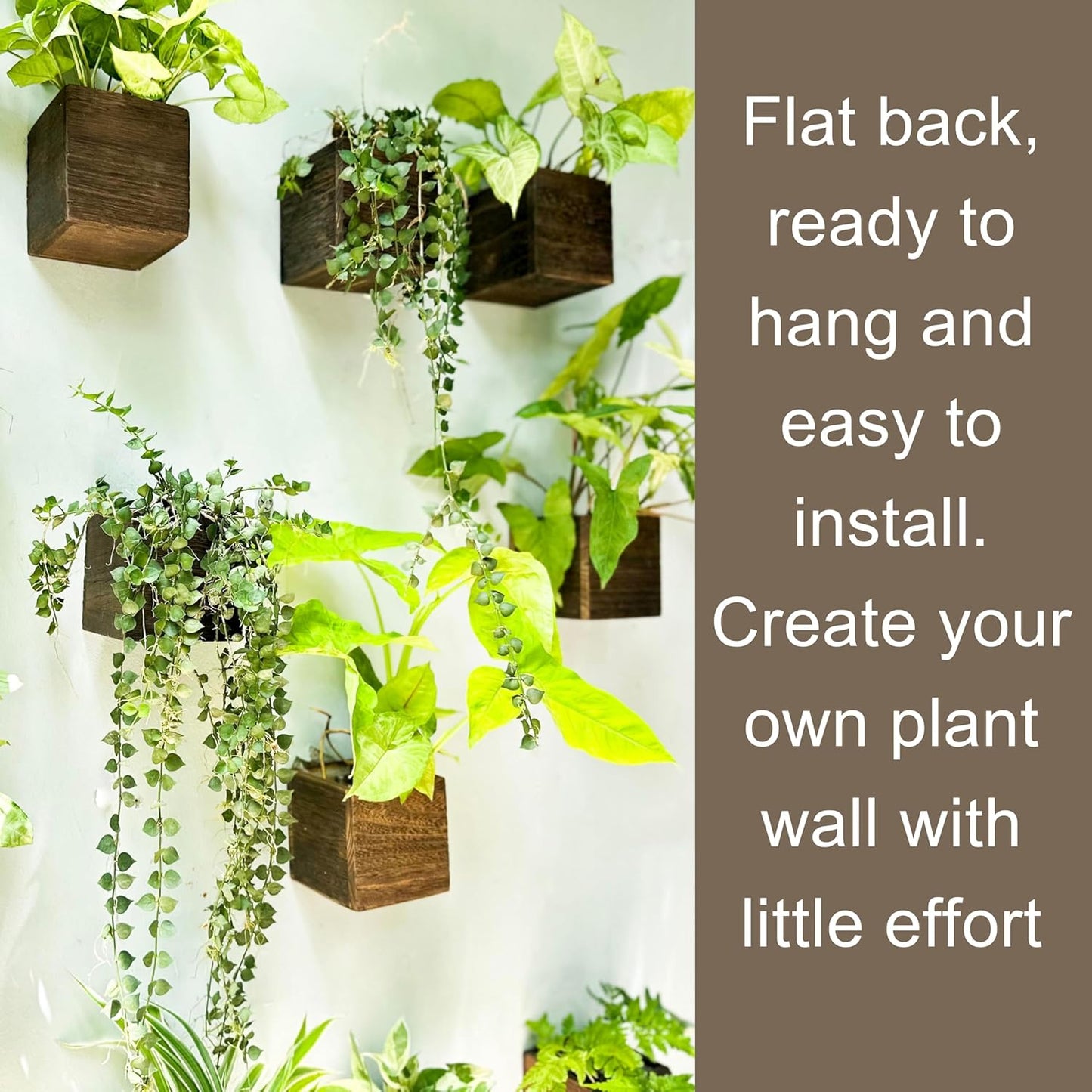 LaLaGreen Wood Planter Box for Plants (4x4 Inch, 2 Pack) Small Square Wall Planters for Indoor Plant, Window Hanging Flower Pot Wooden Boxes for Table Centerpiece Herb Balcony Home Garden Office Decor