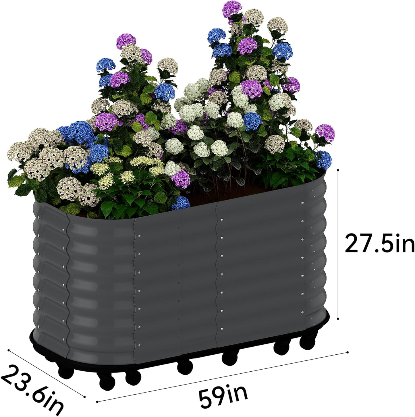 59x24x28in Galvanized Raised Garden Bed with Wheels & Water Reservoir – Durable Outdoor Planter Box, Elevated Raised Beds for Gardening, Portable Garden Box for Indoor/Outdoor Plants, Gray