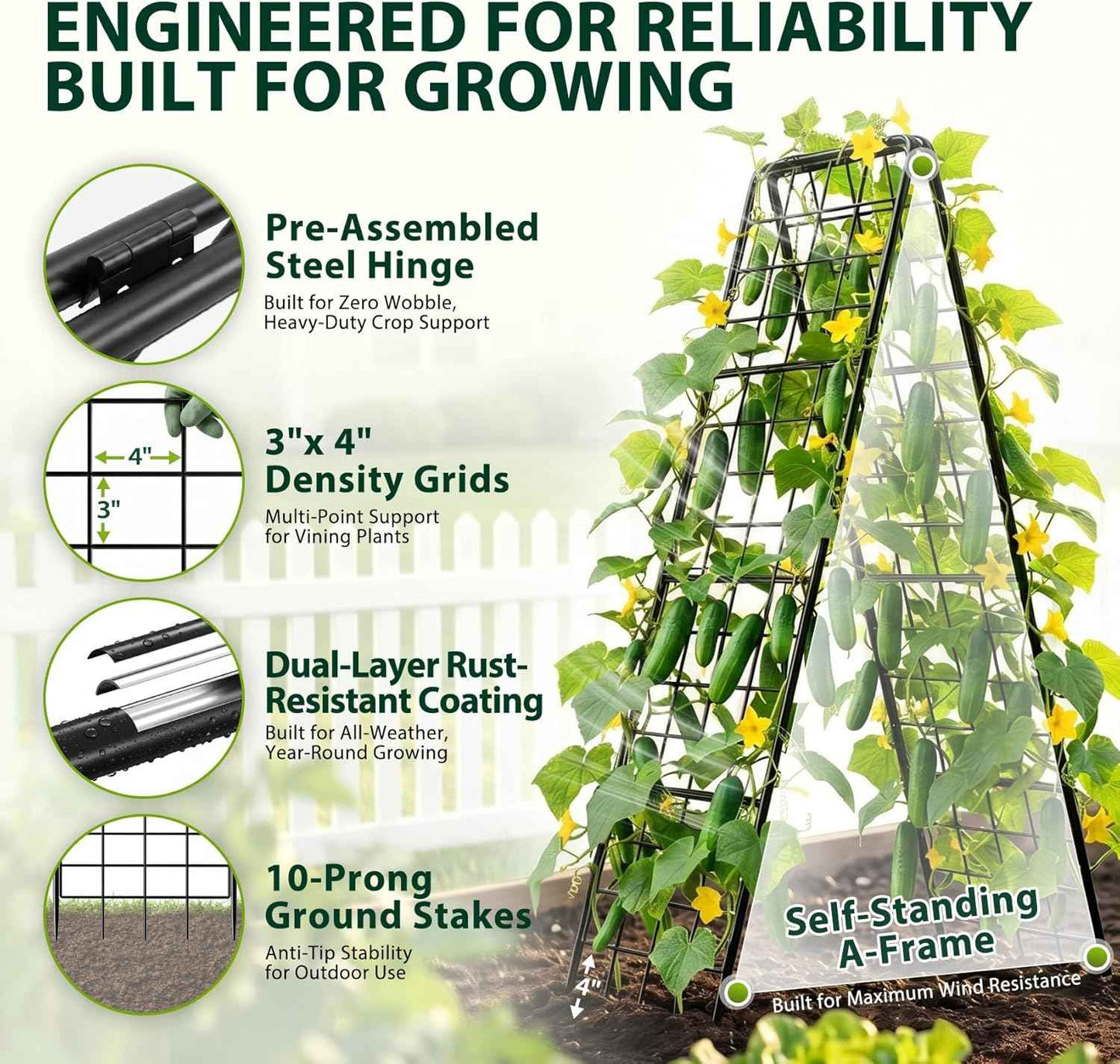 Heavy Duty 2 Pack 50"x17" Adjustable A-Frame Trellis for Climbing Plants Outdoor, Metal Rust-Proof Garden Trellis, Dense Grid Climbing Frame Trellis for Raised Beds, Cucumber, Tomatoes Outdoor