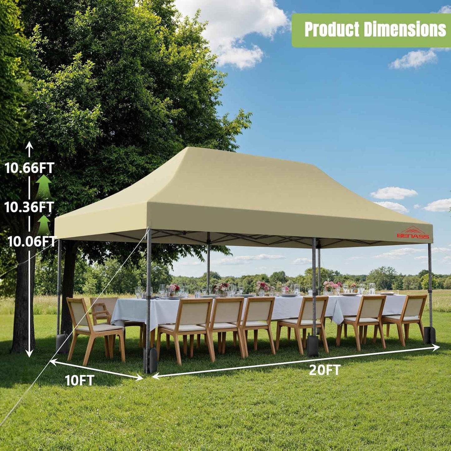 10x20 Heavy Duty Pop Up Canopy with 6 Sidewalls, 550D Commercial Easy Up Canopy Tent, Waterproof Outdoor Party Event Tent with Roller Bag, Khaki