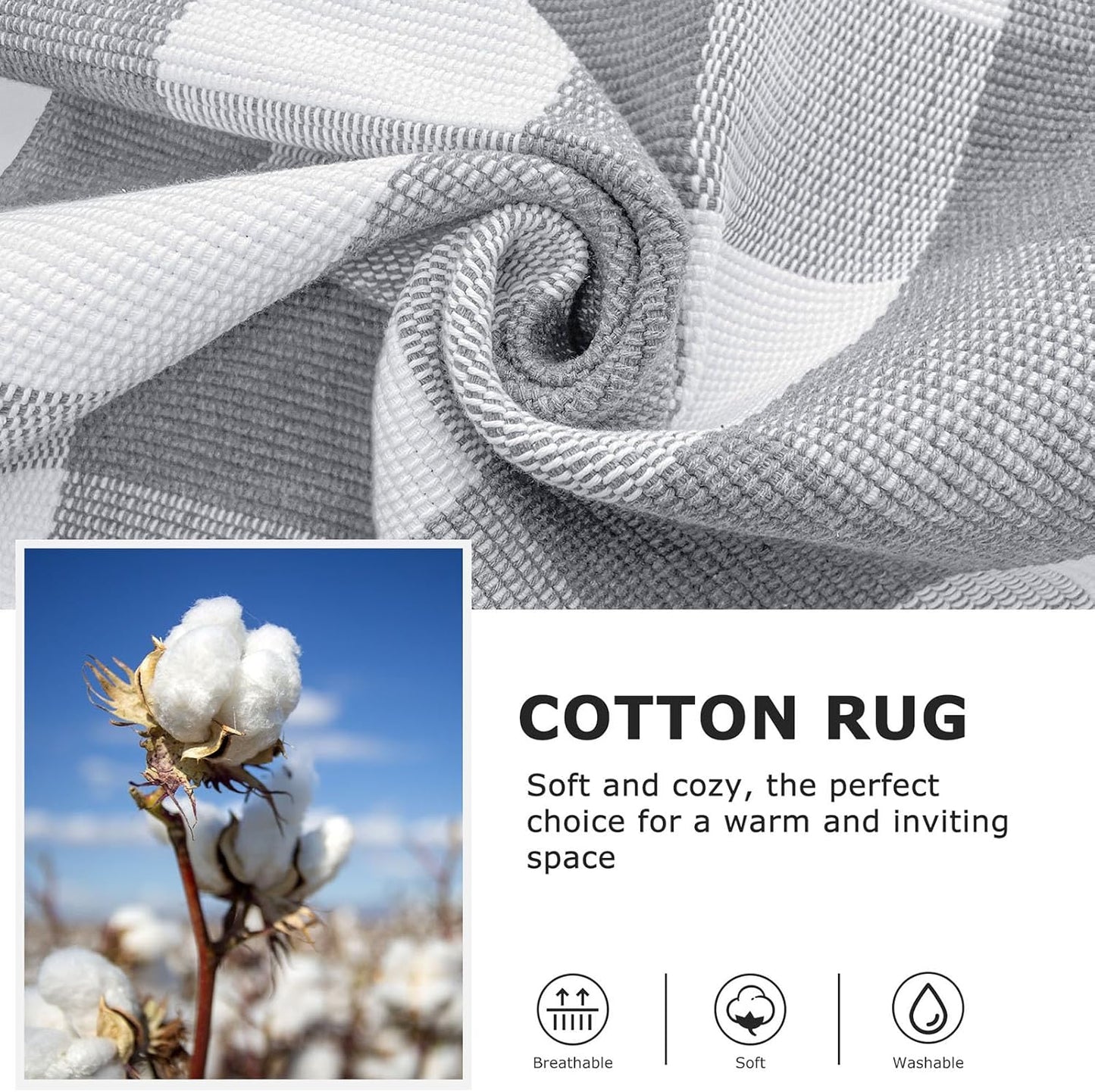 IOHOUZE Buffalo Plaid Checkered Rug 3x5 Ft Front Door Mats, Washable Area Rugs for Front Porch Decor, Spring Summer Welcome Mats Outdoor, Gray White Rug for Farmhouse/Entryway/Home Entrance