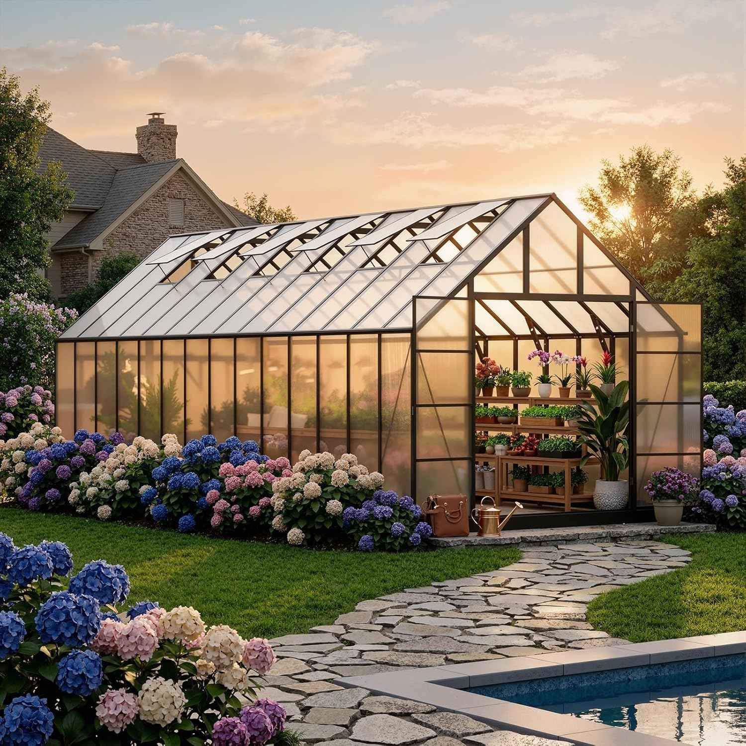 WACASA 28x10x10 FT Greenhouse for Outdoors, Thickened Aluminum Polycarbonate Greenhouse Kit with 6 Vent Windows, Swing Door, Easy Assembly Walk-in Greenhouse for Patio and Backyard