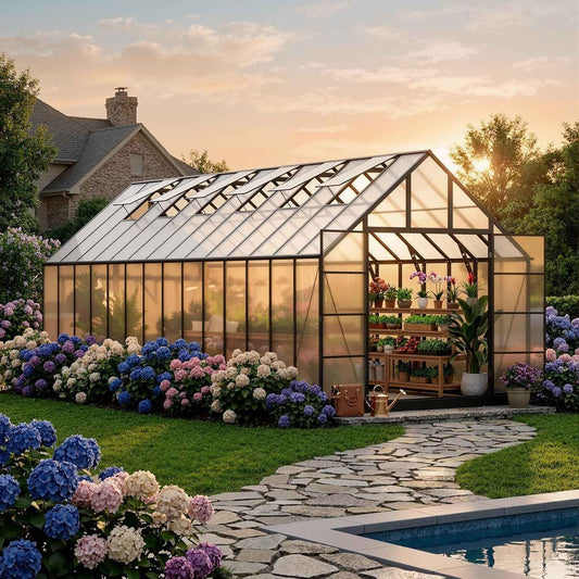 WACASA 28x10x10 FT Greenhouse for Outdoors, Thickened Aluminum Polycarbonate Greenhouse Kit with 6 Vent Windows, Swing Door, Easy Assembly Walk-in Greenhouse for Patio and Backyard