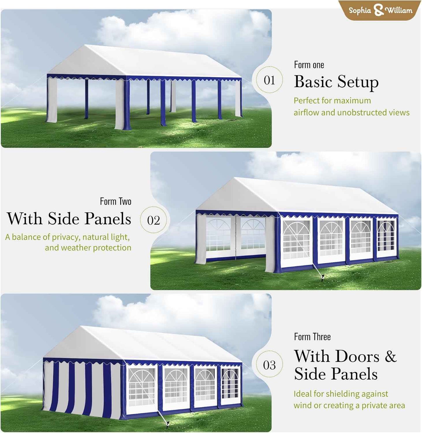 Tents for Parties Party Tent 13x26 ft, Outdoor Canopy Carpas para Fiestas Heavy Duty, Large Waterproof Patio Event Wedding Tent White & Blue with Sidewalls Walls for Backyard