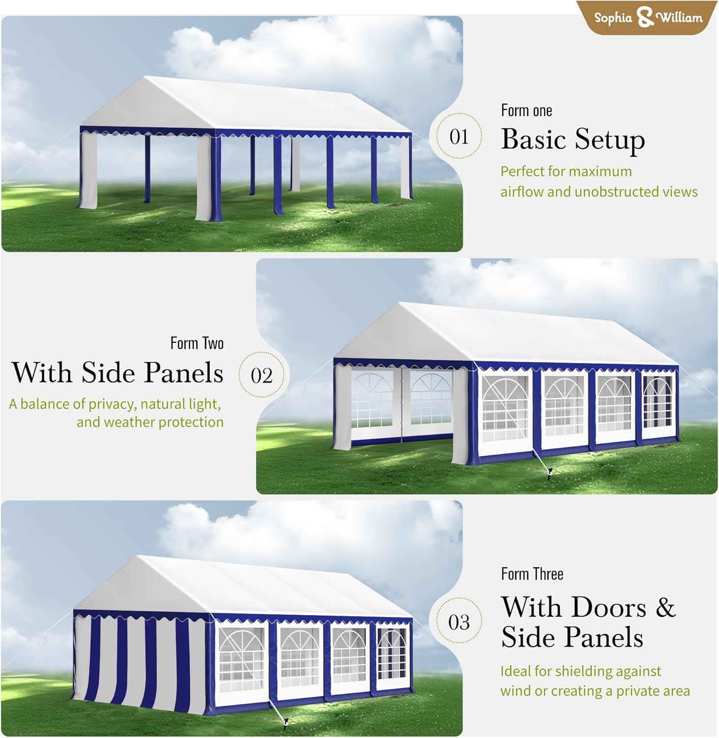 Tents for Parties Party Tent 13x26 ft, Outdoor Canopy Carpas para Fiestas Heavy Duty, Large Waterproof Patio Event Wedding Tent White & Blue with Sidewalls Walls for Backyard