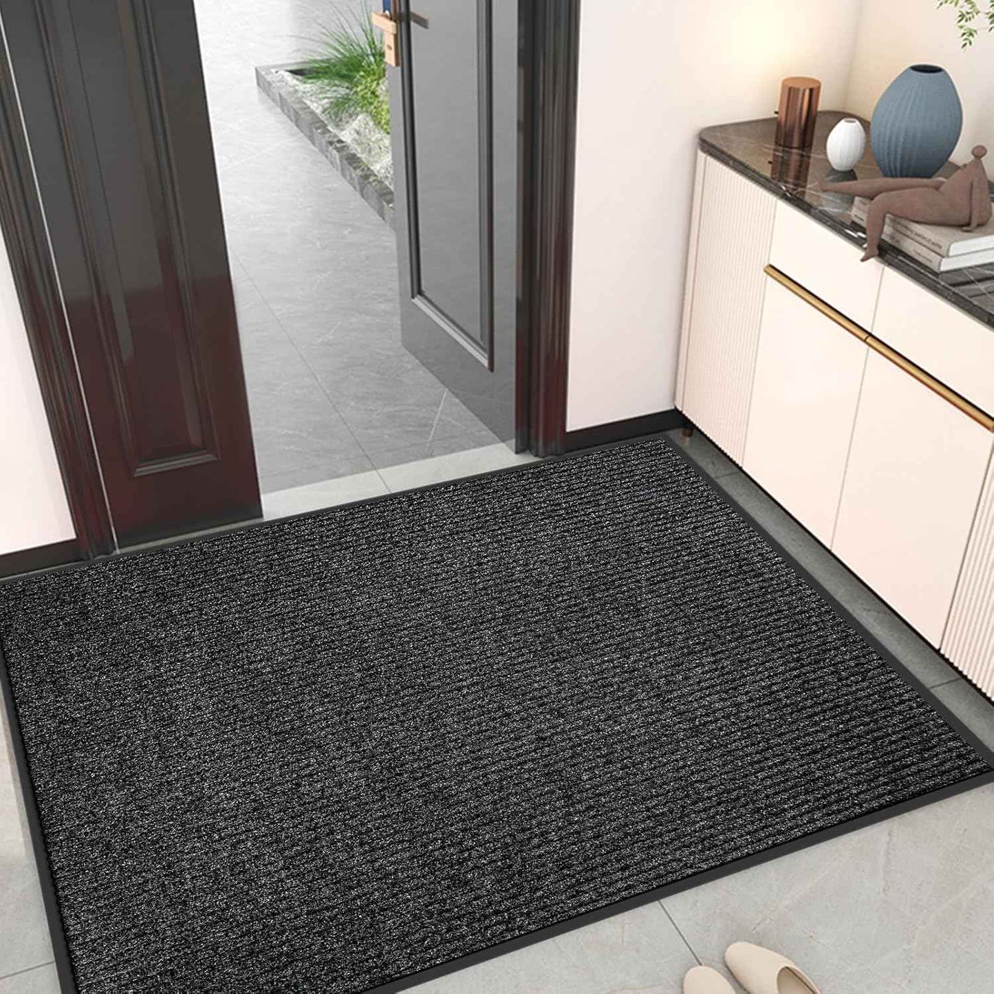 Kuyal Front Door Mat, 3'x5' Indoor Outdoor Entrance Mat, Commercial Floor Mats Inside Outside Entrance, Heavy Duty Durable Welcome, Rubber Backing Non Slip Outdoor Mats for Entryway,Black