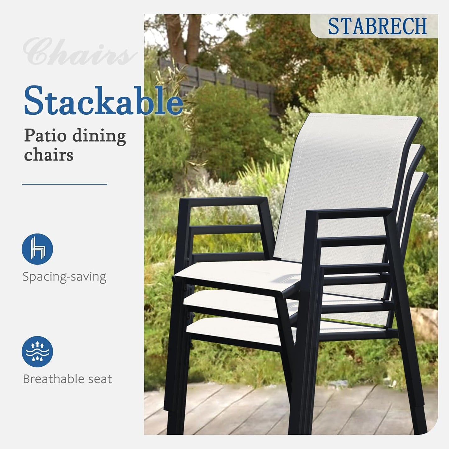 Outdoor Patio Chairs Set of 6, Oyster Beige Stackable Outdoor Chairs, Lightweight Patio Set with High Back, Metal Dining Chair for Lawn, Garden, Yard and Deck