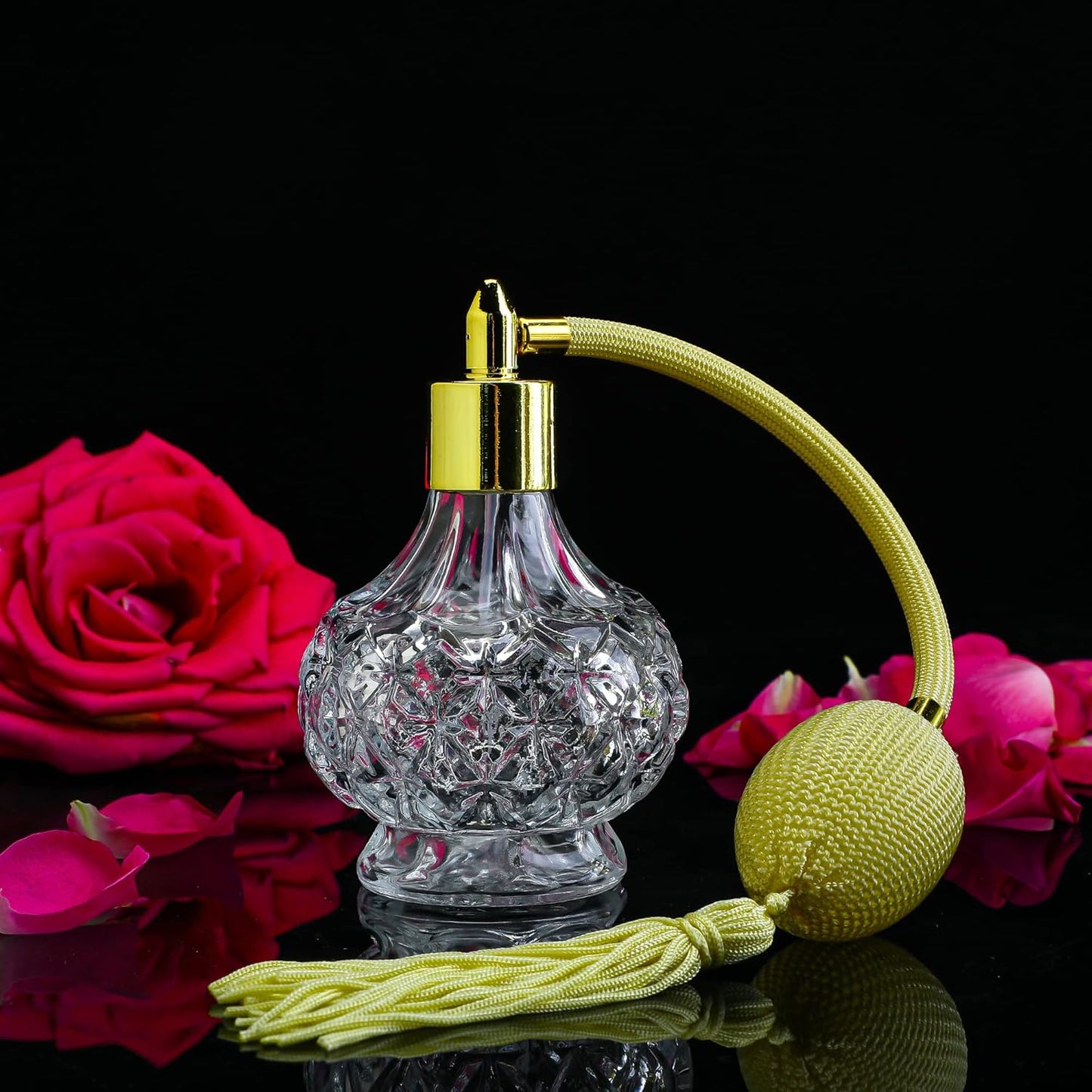 H&D HYALINE & DORA H&D Charming Clear Checked Carved Glass Empty Refillable Perfume Bottle with Spray Atomizer