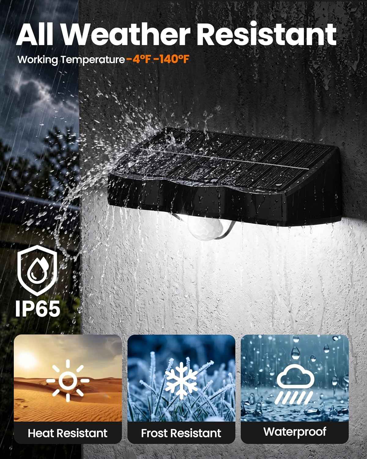 VOLISUN Solar Fence Lights, Motion Sensor Outdoor Light with 3 Lighting Modes, 6000K Fence Light Solar Powered, Solar Lights Outdoor Waterproof with Mode for Patio, Backyard, 4 Pack