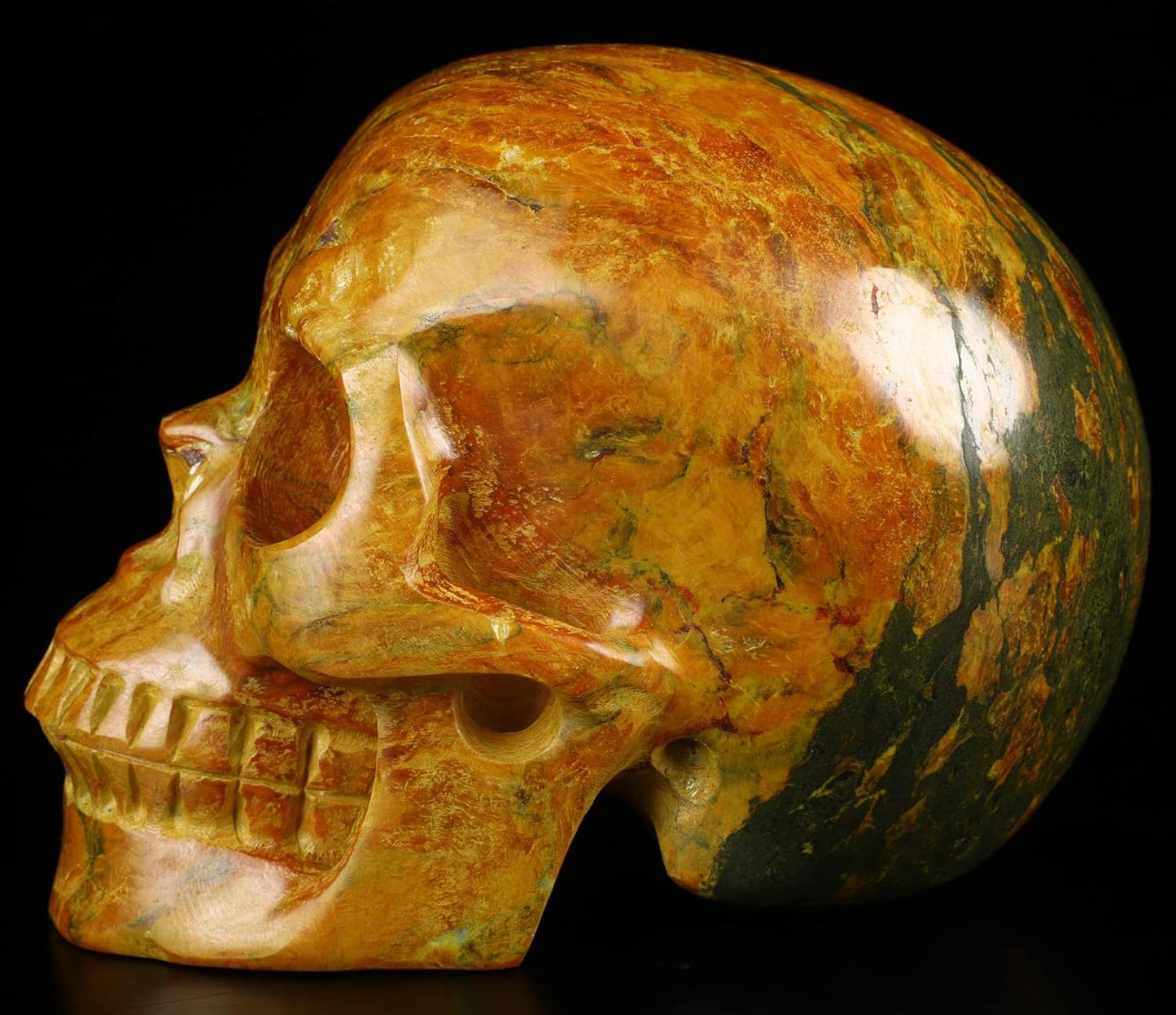 Skullis 5.0”Orpiment Crystal Skull, Hand Carved Gemstone Fine Art Sculpture, Reiki Healing Stone Statue.3622
