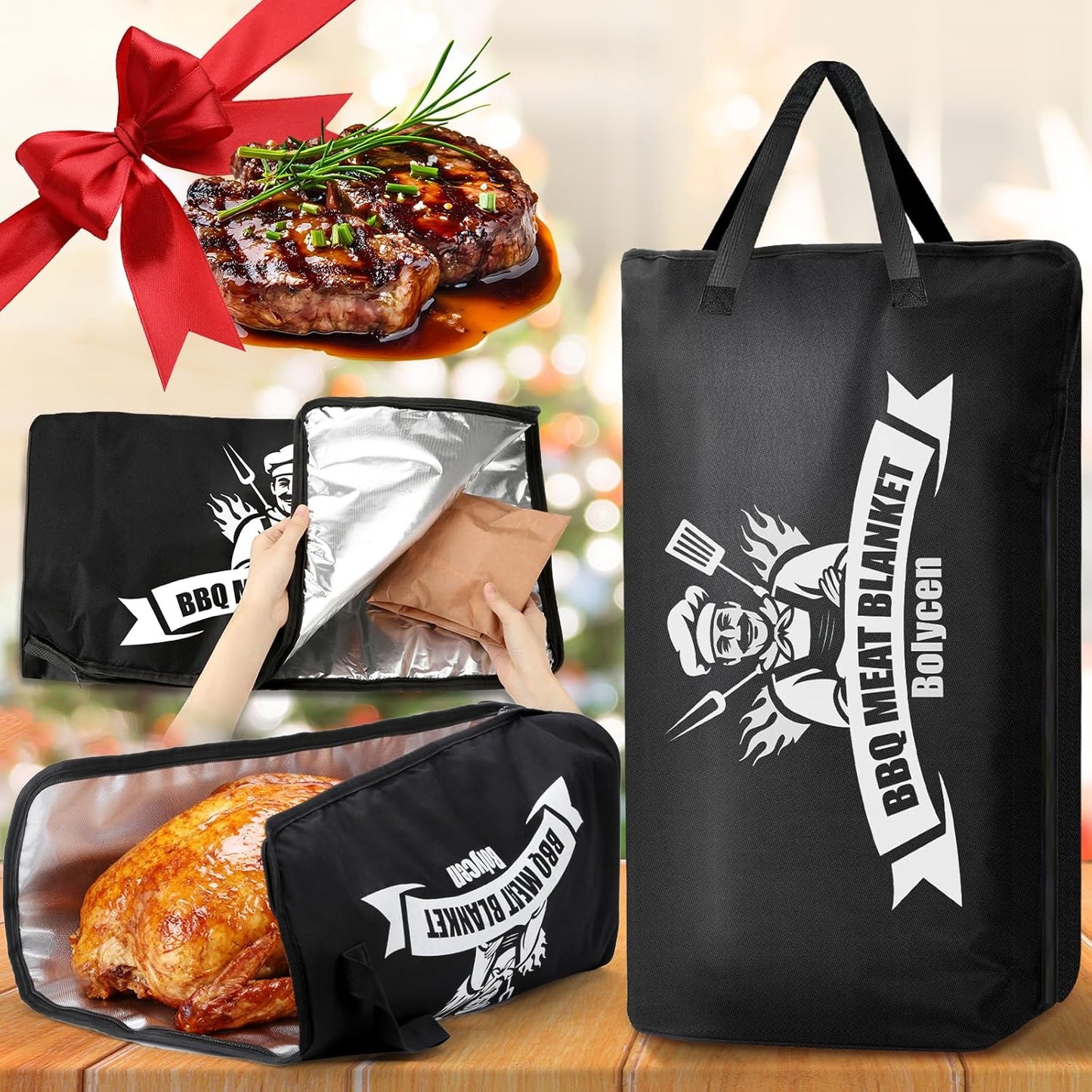 Upgraded BBQ Blanket for Resting Meat - Air Fryer Kitchen Camping Baking Party Essential -Smoker Accessories Brisket Blanket - Insulated Meat Resting Bag with Wide Mouth for Steak/ Pork Shoulder/ Turkey - Birthday Anniversary BBQ Accessories Grilling G...