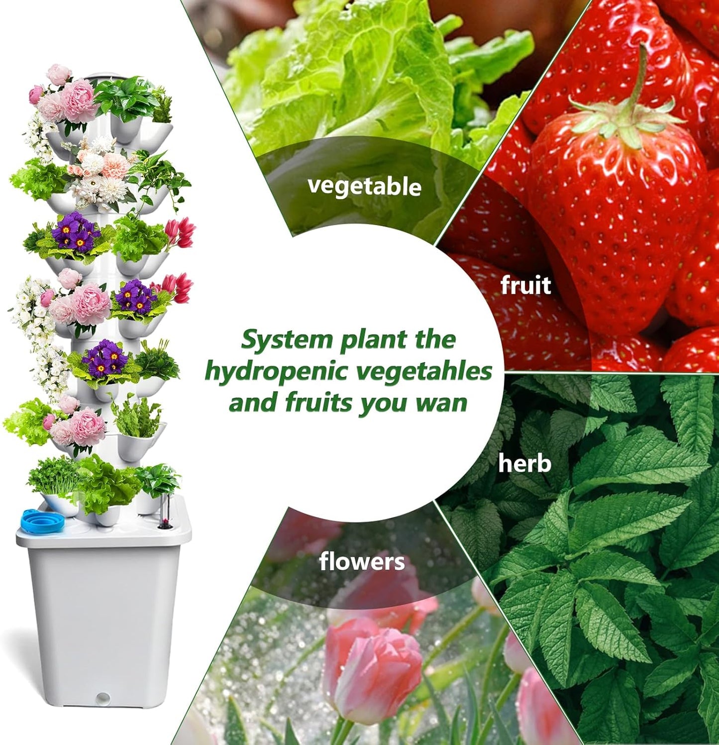 35 Plants Hydroponic Tower, Hydroponics Growing System Tower, Hydroponics Tower with Timer Automatic Watering, Vertical Hydroponic Tower, Planter Germination Kit for Herbs Vegetables Fruits