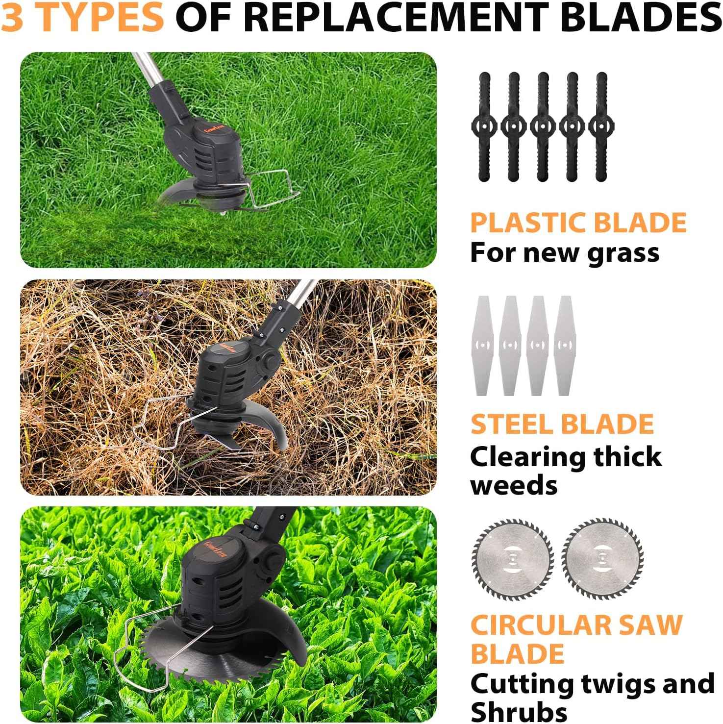 21V Electric Weed Wacker, Cordless Brush Cutter String Trimmer with Adjustable Pole & 2x3.0Ah Battery-Powered Weed Wacker, Lightweight & Low Noise, Foldable 3-in-1 Weed Eater for Outdoor, Garden, Yard