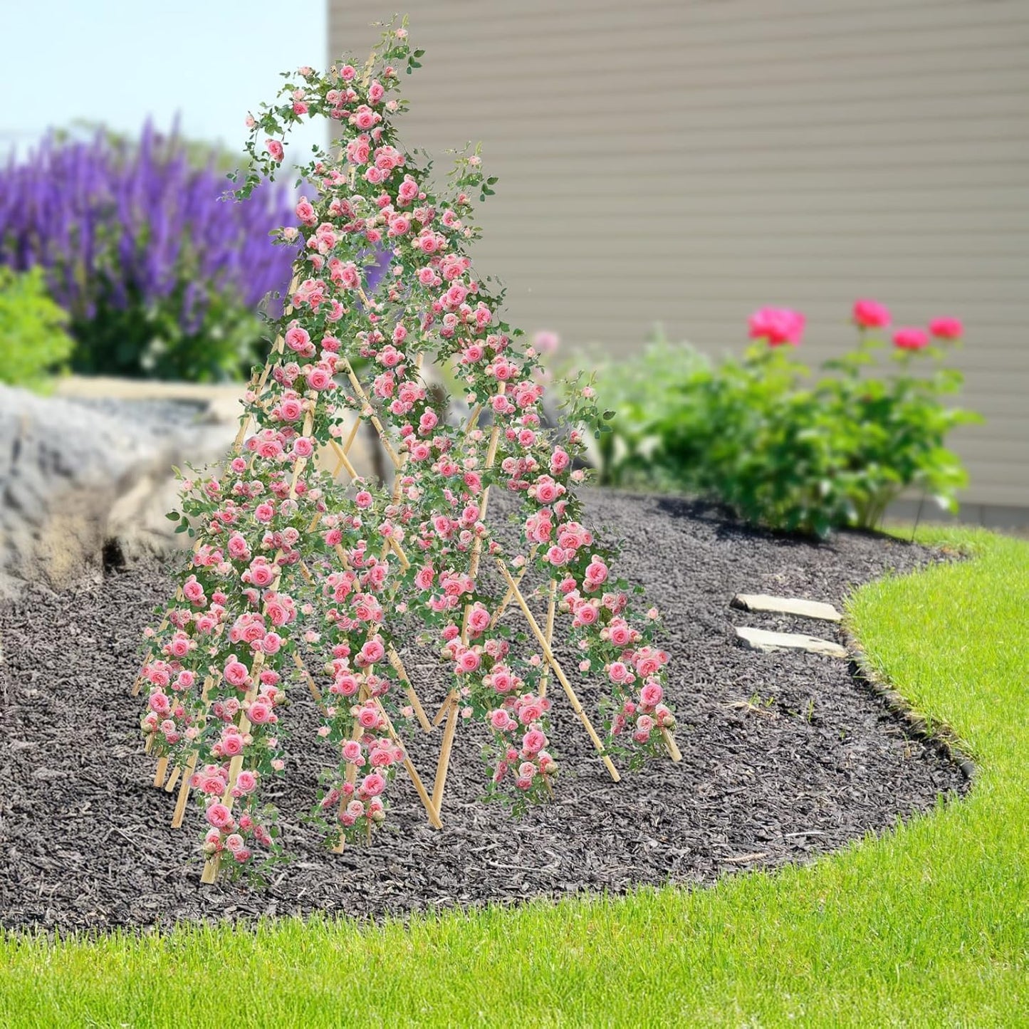 Garden Bamboo Obelisk Plant Support for Climbing Plants Outdoor, Adjustable Height 35 to 45 inches Tall Cucumber Trellis