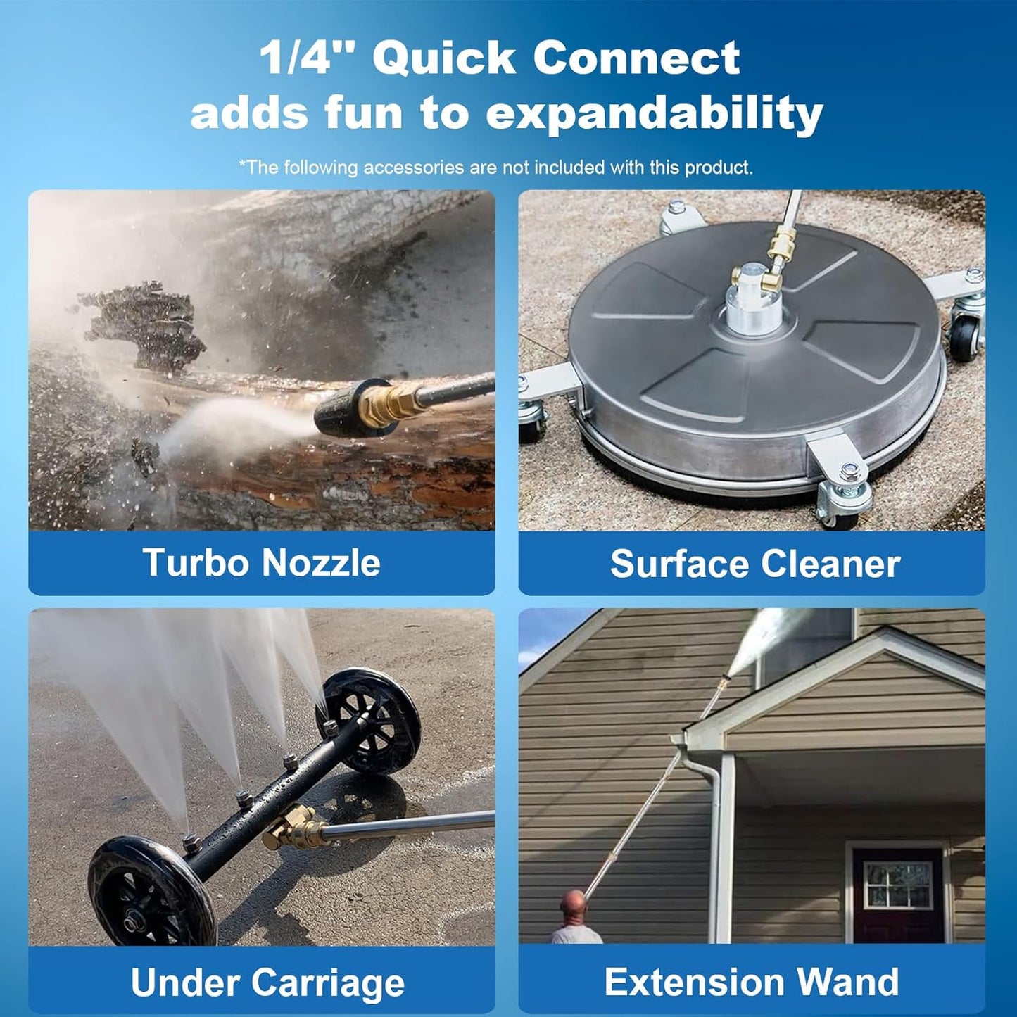 Pressure Washer 5000 PSI Adjustable Pressure, Power Cleaners Powered with 33ft Pressure Hose, 4 Nozzles and 500ml Foam Cannon, Cleaner Machine for Home, Car, Blue