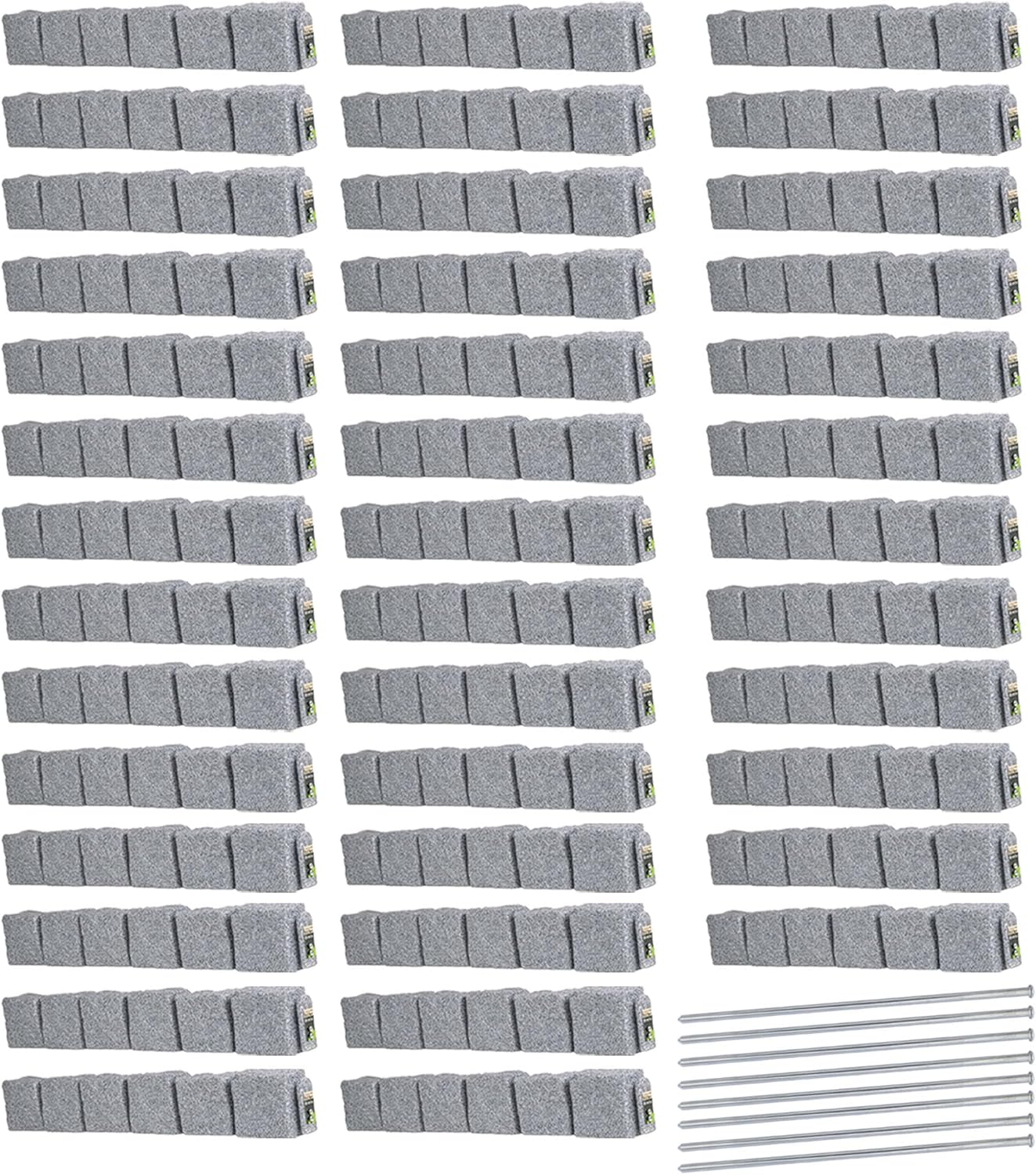Beuta Landscape Edging | Garden Edging Border | Faux Stone Blocks for Lawn Edging, Flower Beds & Yard Edging – 40 Pack | Each Section Has 6 Blocks 48" L x 4" W x 6.5" H | 80 Spikes | Greystone