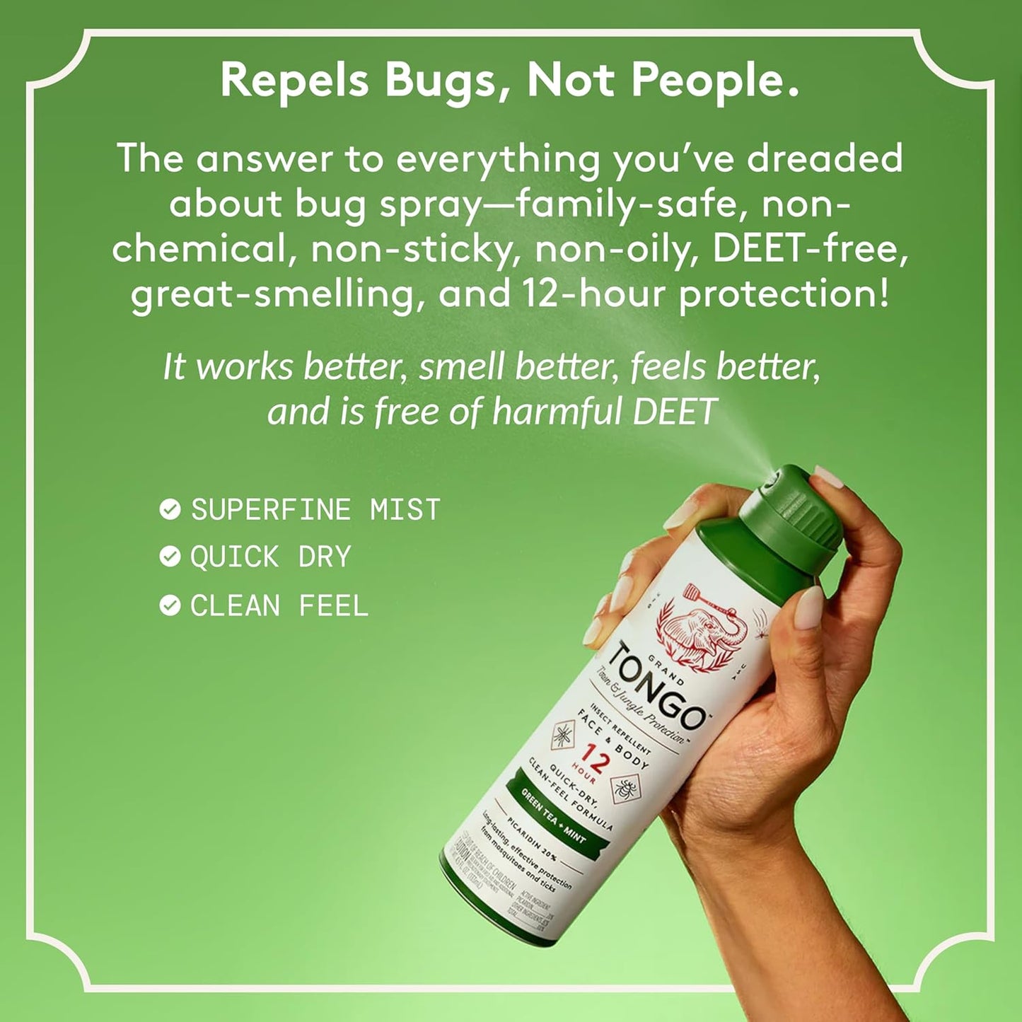 DEET-Free Green Tea + Mint Insect Repellent with Picaridin- The 12 Hour Protection, DEET Alternative